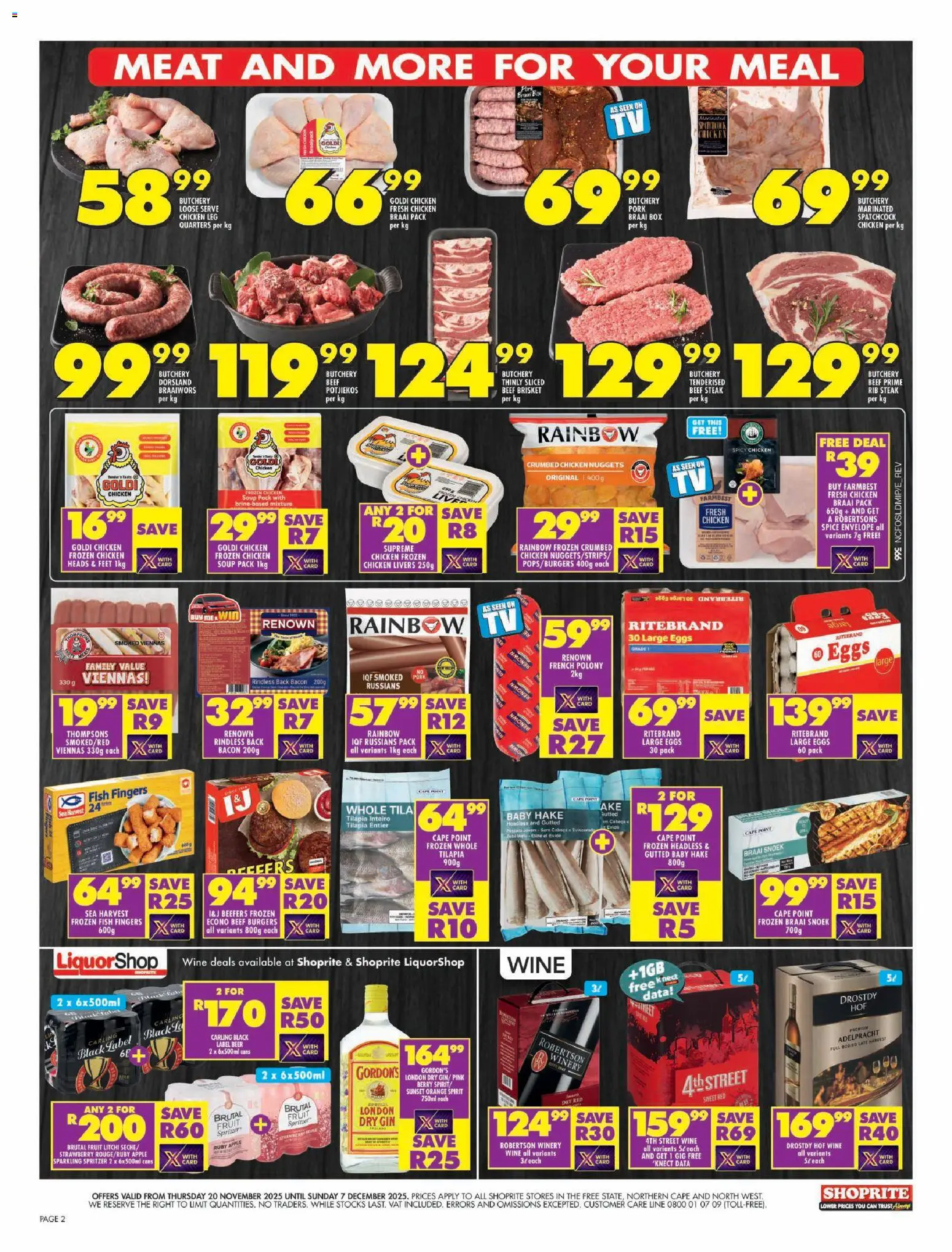 New Shoprite catalogue – valid from 20.11.2025 | Page: 2 | Products: Box, Wine, Fish, Sprite