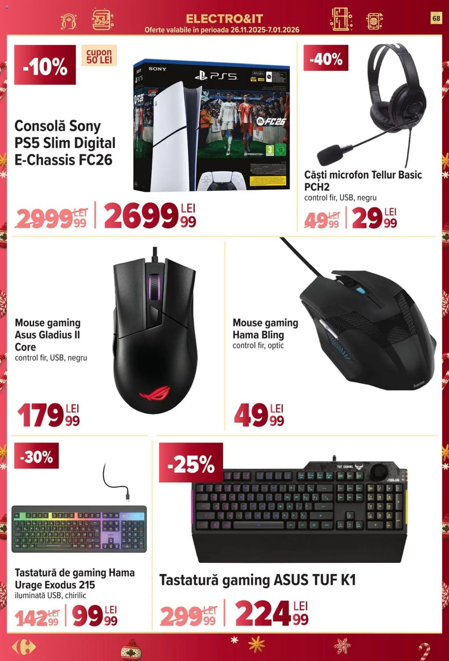 Noul catalog Carrefour – valabil de la 03.12.2025 | Pagină: 68 | Produse: Mouse, Tastatură, Căști, Microfon