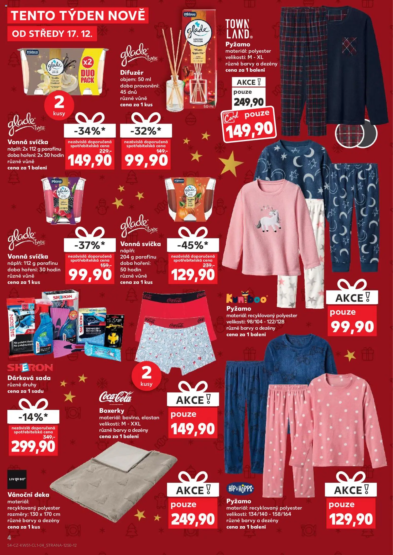 Kaufland leták - Plzeň Bory od 17.12.2025 | Strana: 4 | Produkty: Pyžamo, Cookies, Deka, Svíčka