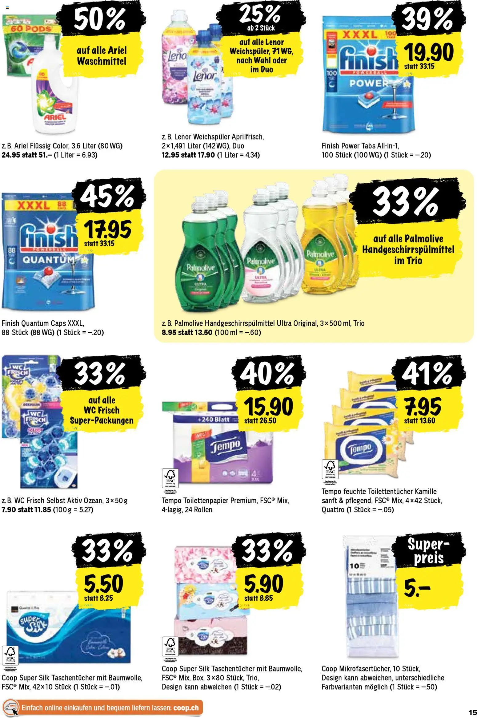 Coop aktionen – gültig ab 23.04.2026 | Seite: 15 | Produkte: Weichspüler, Waschmittel, Toilettenpapier