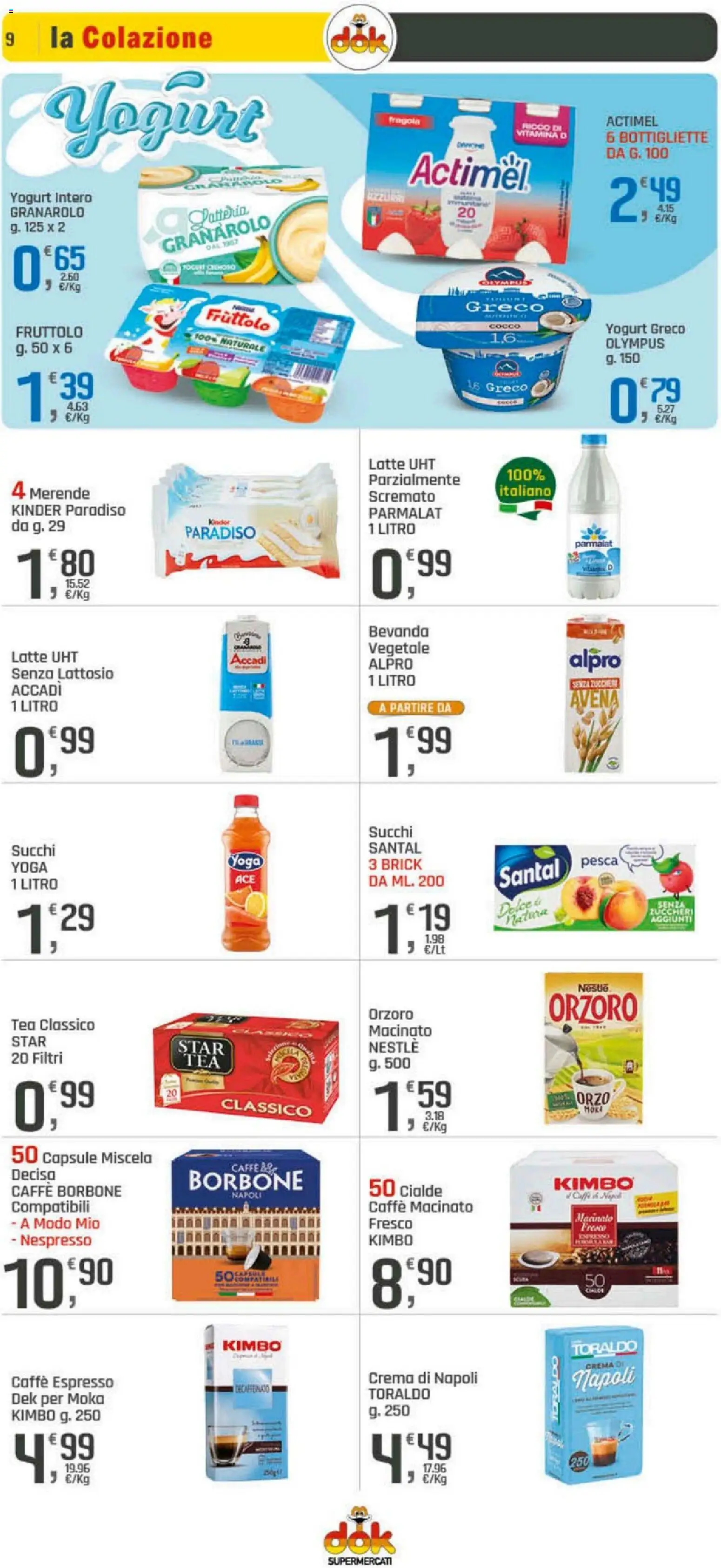 Volantino DOK del 10.04.2026 | Pagina: 9 | Prodotti: Yogurt greco, Latte, Pesca, Cocco