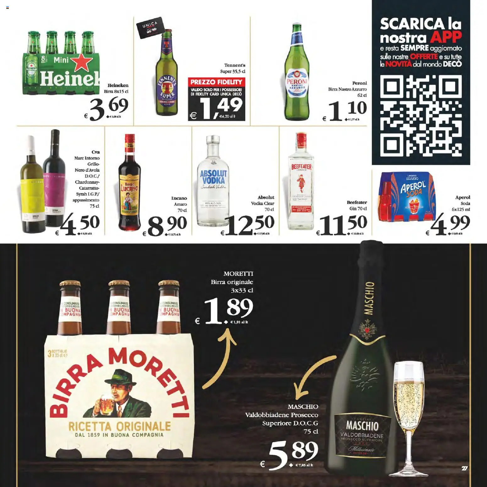 Volantino Decò del 25.11.2025 | Pagina: 27 | Prodotti: Birra, Gin, Vodka, Aperol
