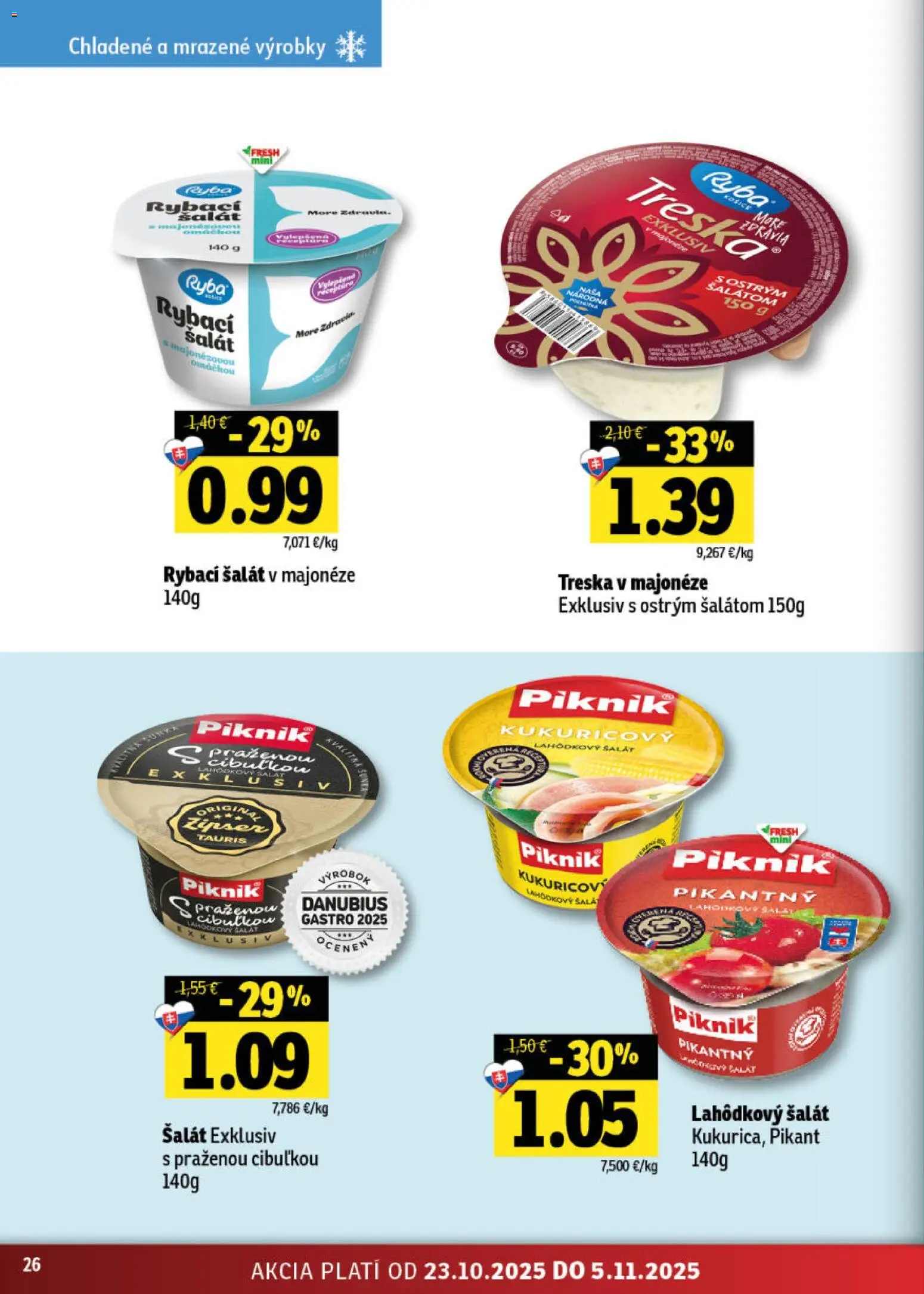 Nové Fresh akcie – leták je platný od 23.10.2025 | Strana: 26 | Produkty: Ryba, Šalát, Treska