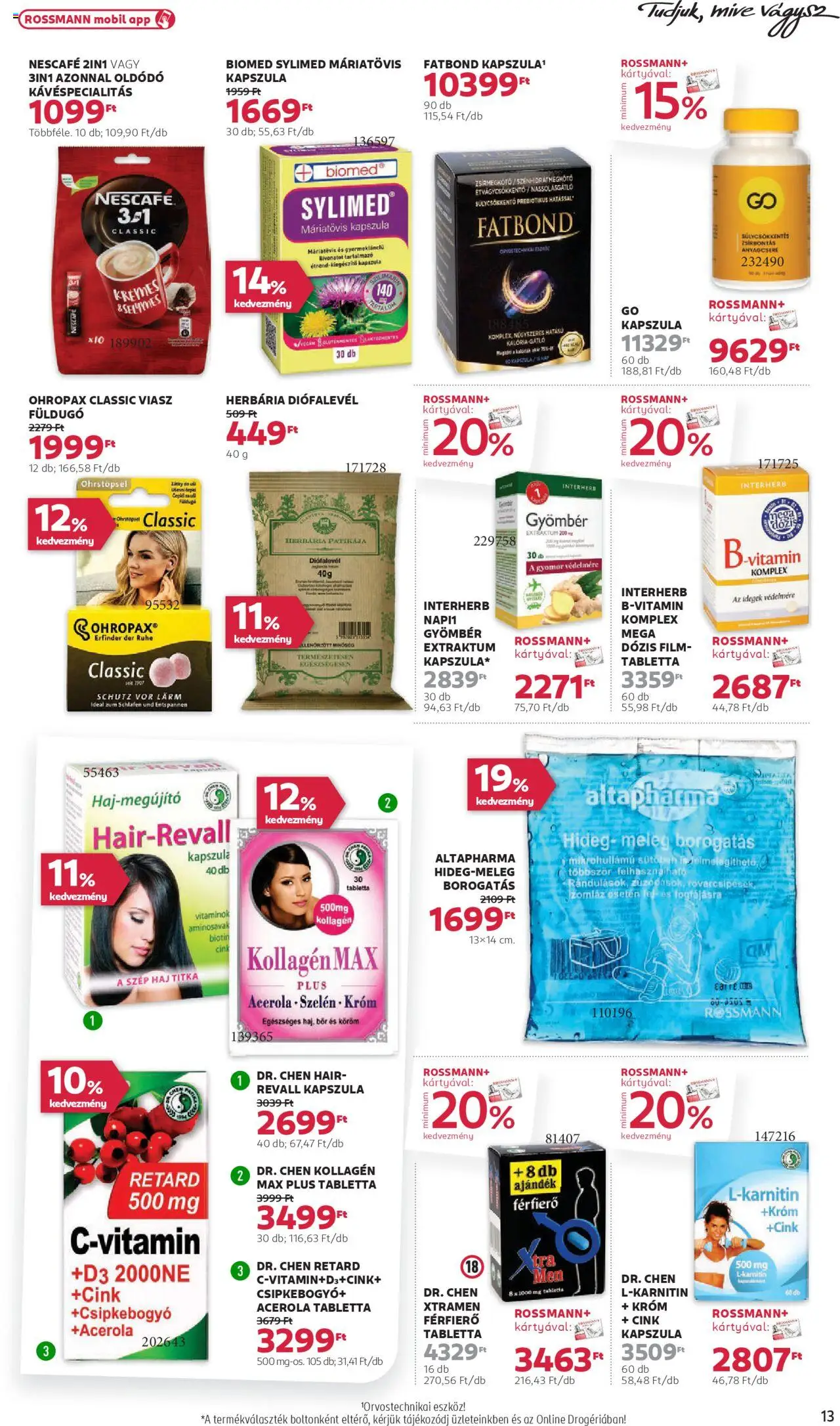 Rossmann akciós ujság - amely érvényes a következő dátumtól: 11.08.2025 | Oldal: 15 | Termékek: Nescafé, Kollagén, Bor, Só