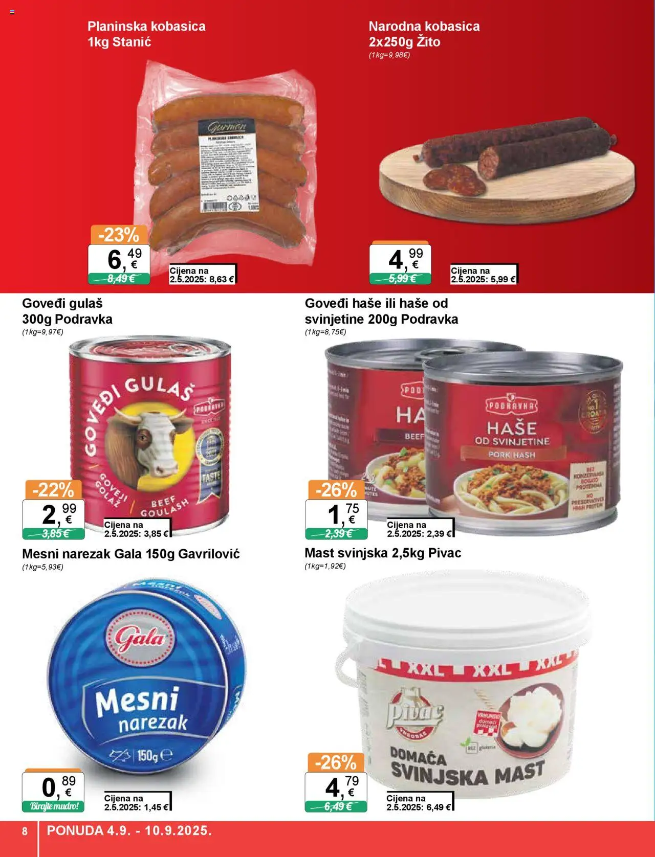 KTC katalog | vrijedi od 04.09.2025 | Stranica: 8 | Proizvodi: Mast, Podravka, Narezak, Kobasica