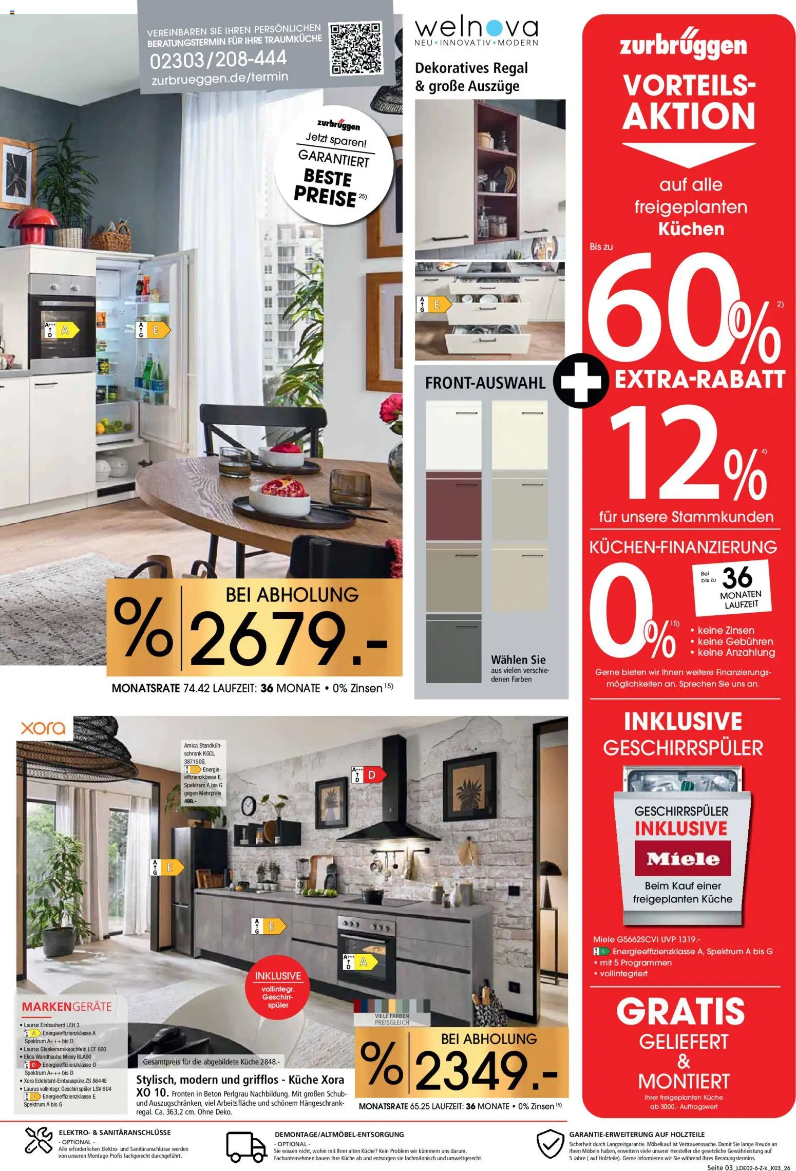 Zurbrüggen Küchen für Ihr Zuhause – gültig ab 22.02.2026 | Seite: 3 | Produkte: Geschirrspüler, Regal, Hängeschrank, Kuchen