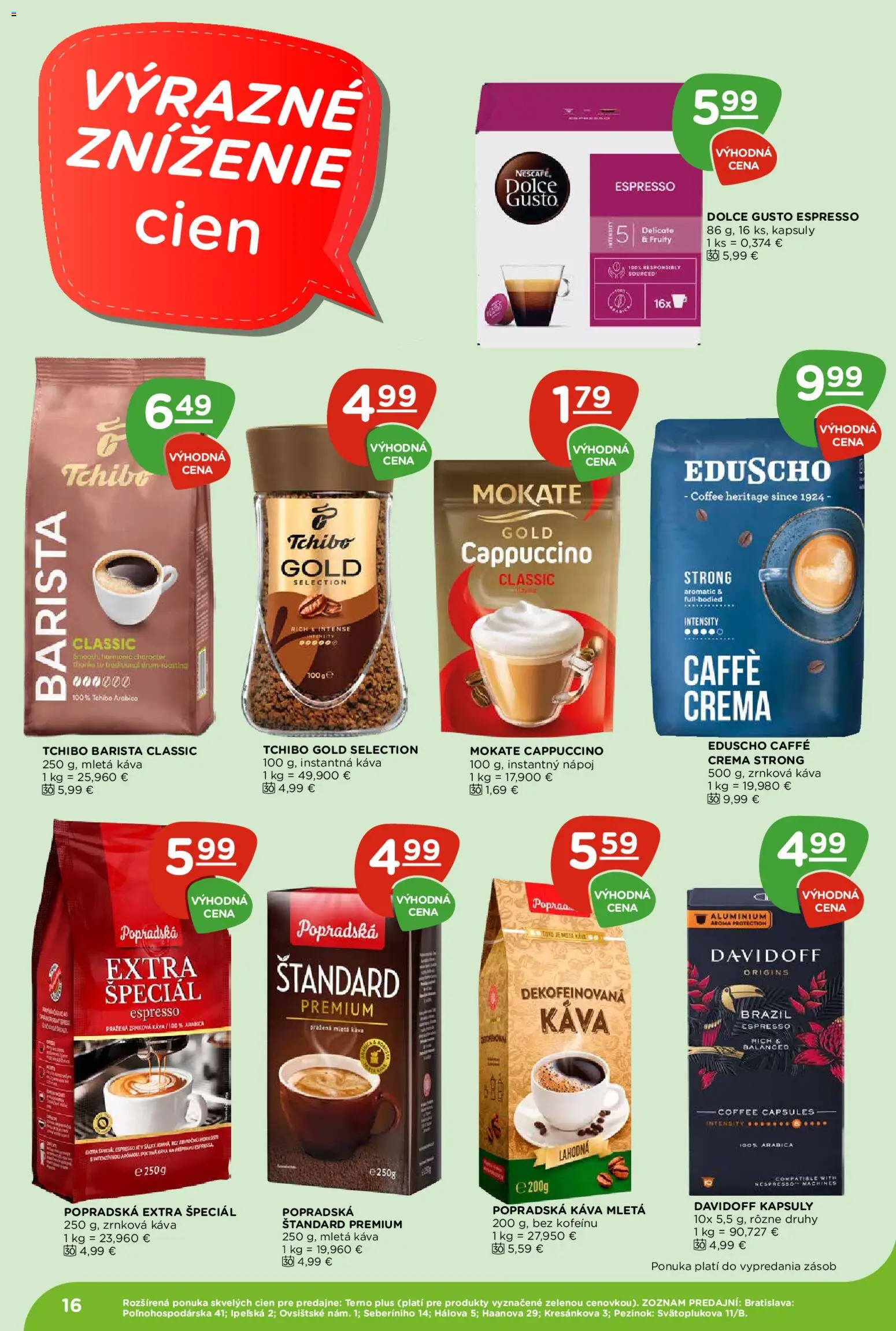 Nové Terno akcie – leták je platný od 26.02.2026 | Strana: 16 | Produkty: Dolce Gusto, Davidoff, Barista