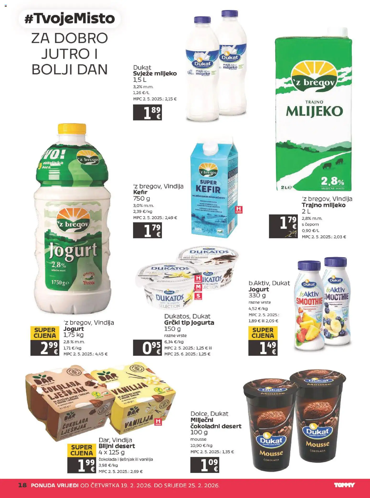 Tommy katalog | vrijedi od 19.02.2026 | Stranica: 18 | Proizvodi: Vindija, Mlijeko, Jogurt, Lješnjak