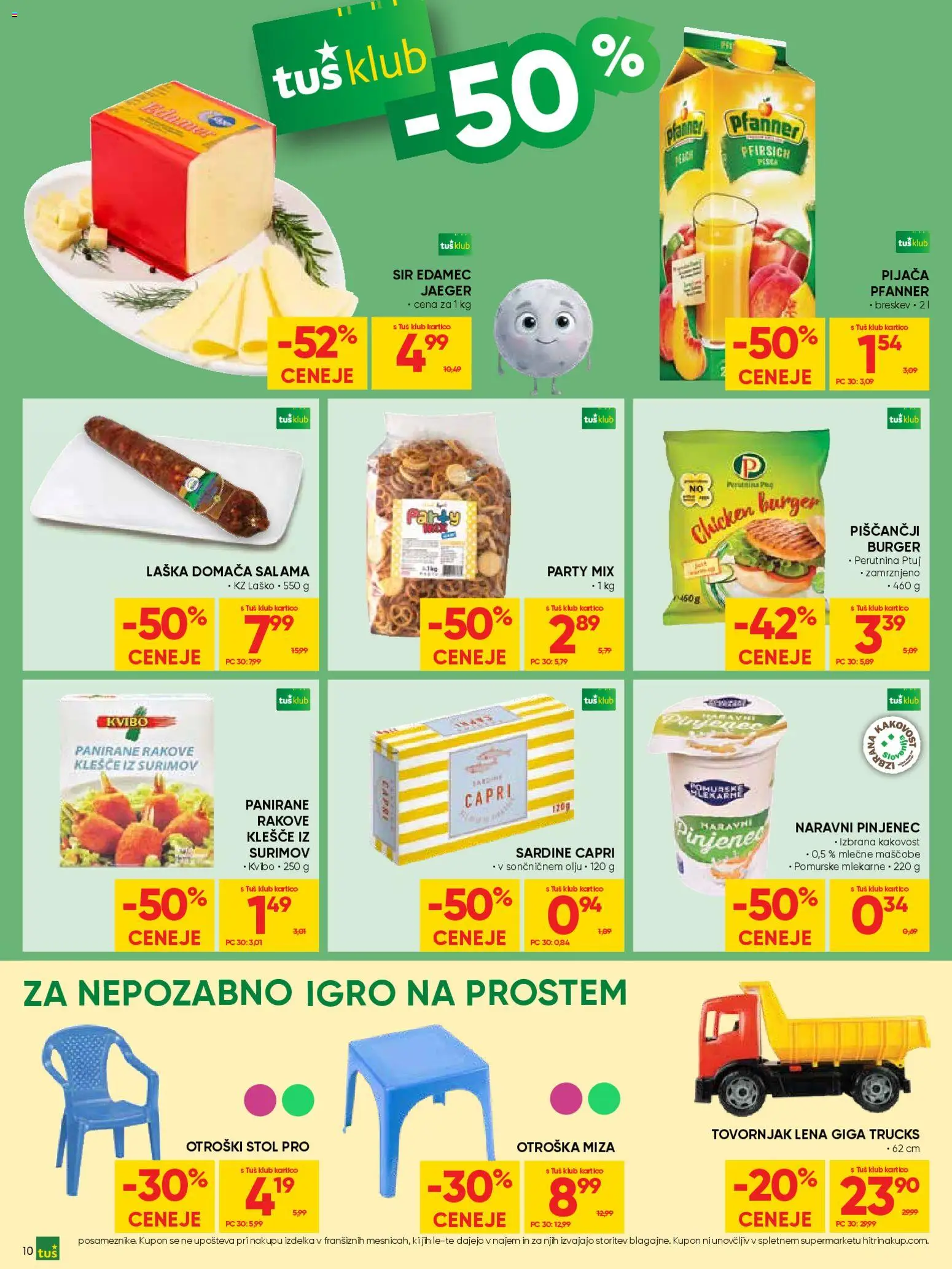 Novi Tuš katalog ponudbe – veljaven od 22.04.2026 | Stran: 10 | Izdelki: Edamec, Miza, Stol, Sardine