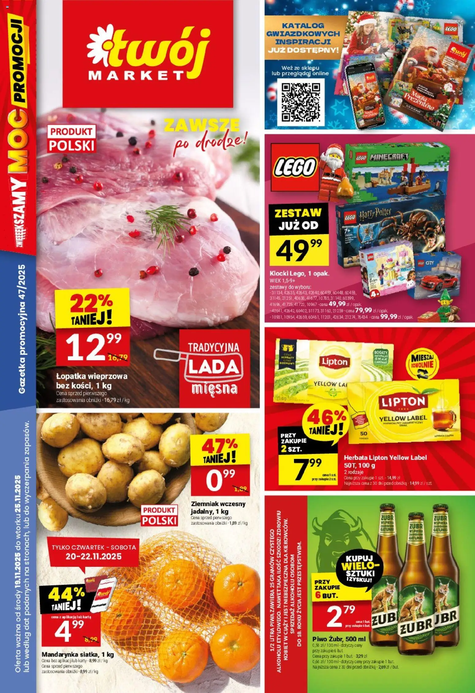 Twój Market Gazetka od 19.11.2025 | Strona: 1 | Produkty: Lego, Herbata lipton, Piwo, Herbata