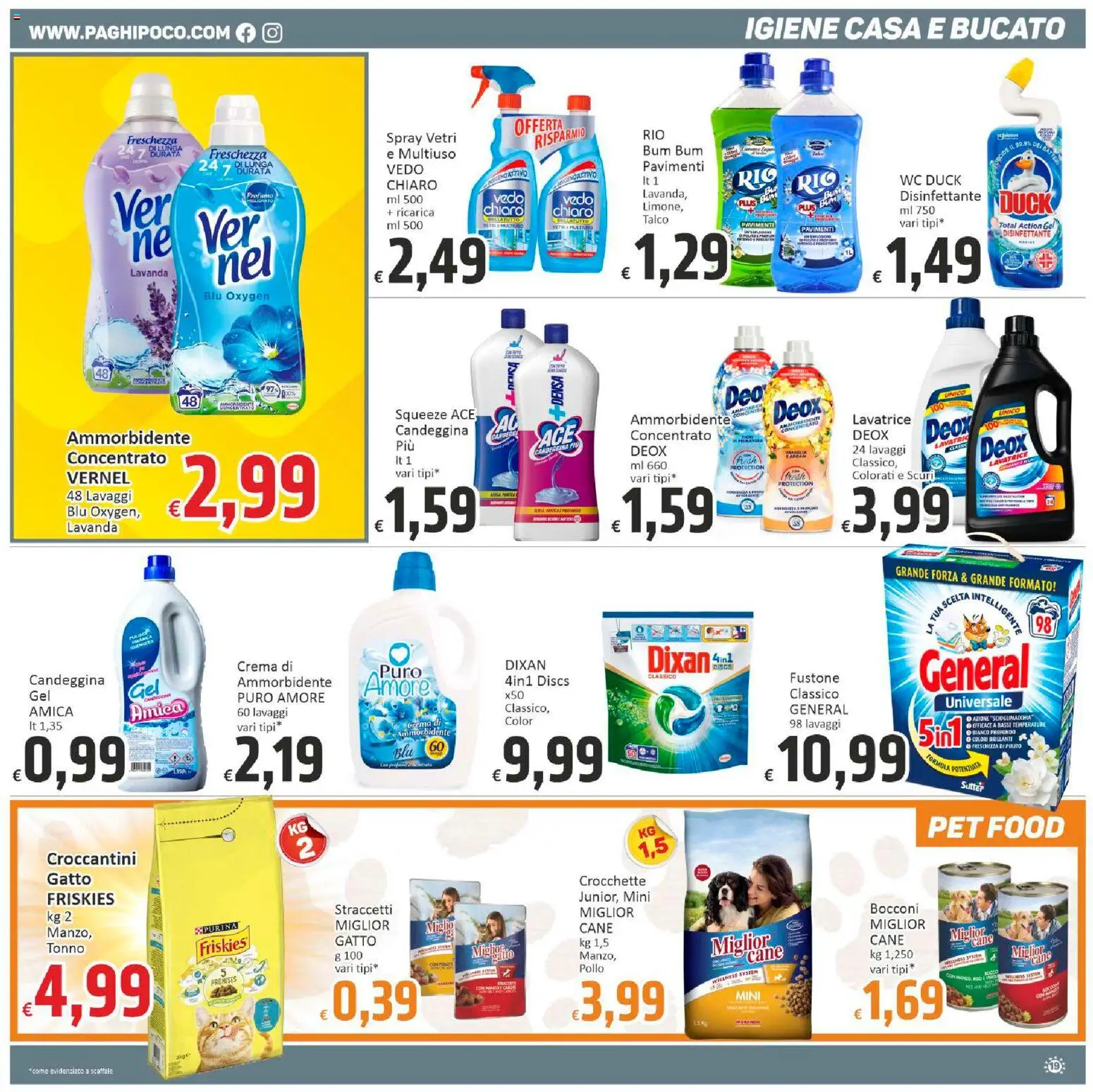 Volantino Paghi Poco del 11.11.2025 | Pagina: 19 | Prodotti: Pollo, Ammorbidente, Tonno, WC