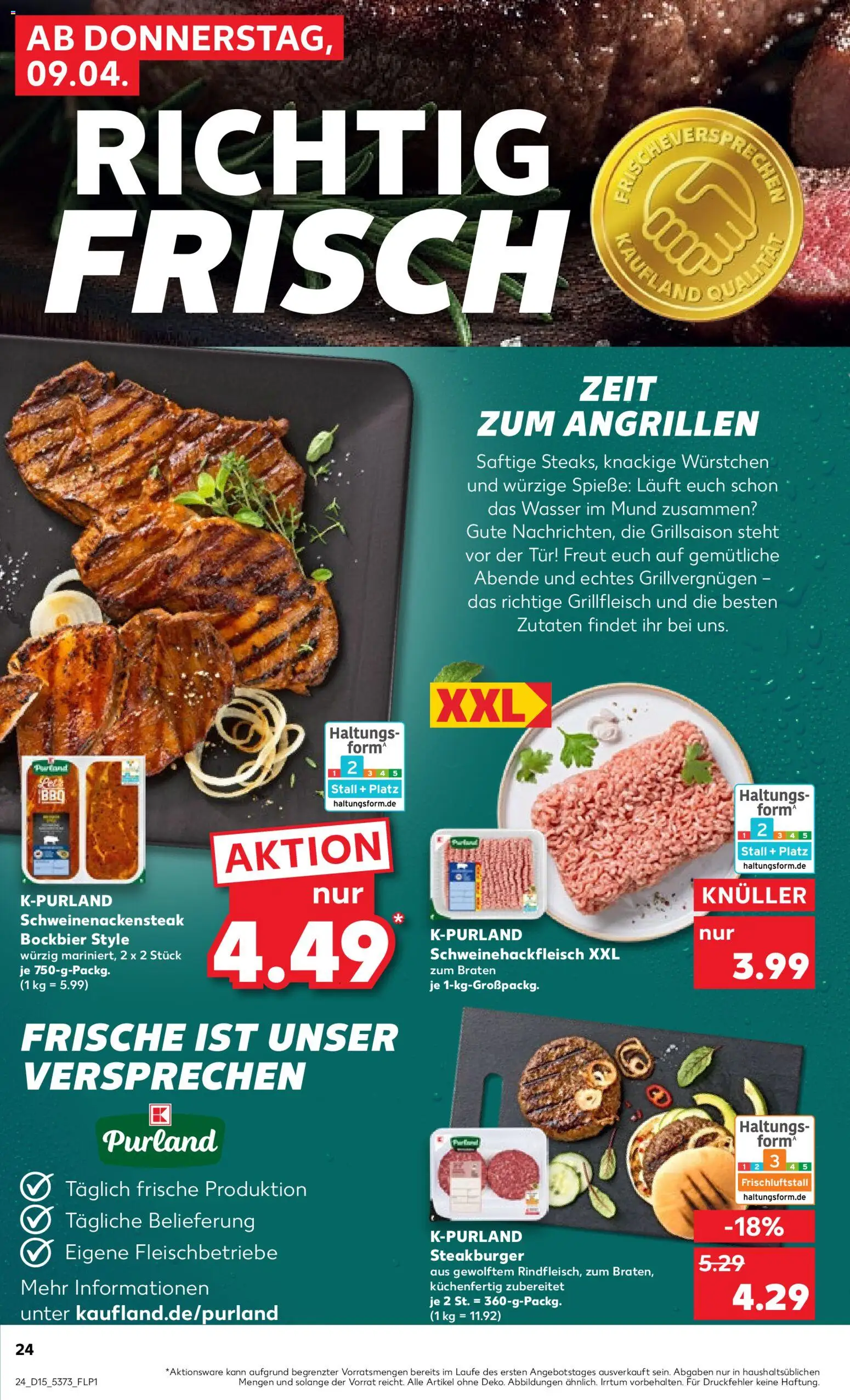 Kaufland Prospekt Kiel	 – gültig ab 09.04.2026 | Seite: 24 | Produkte: Grillfleisch, Burger, Spieße, Wasser