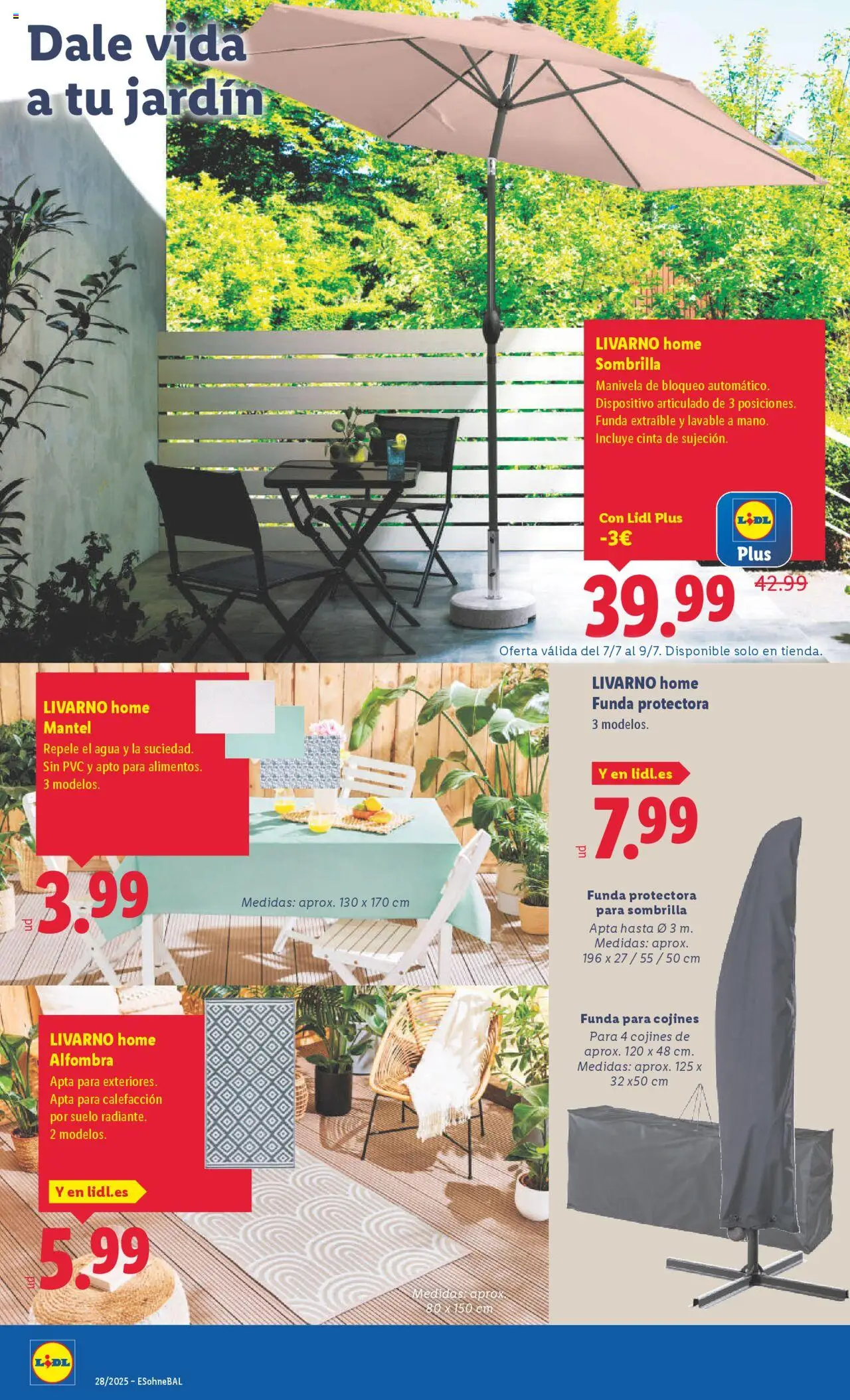 Lidl catálogo de bazar MAD │ válido desde el 07.07.2025 | Página: 8 | Productos: Mantel, Sombrilla, Funda, Alfombra