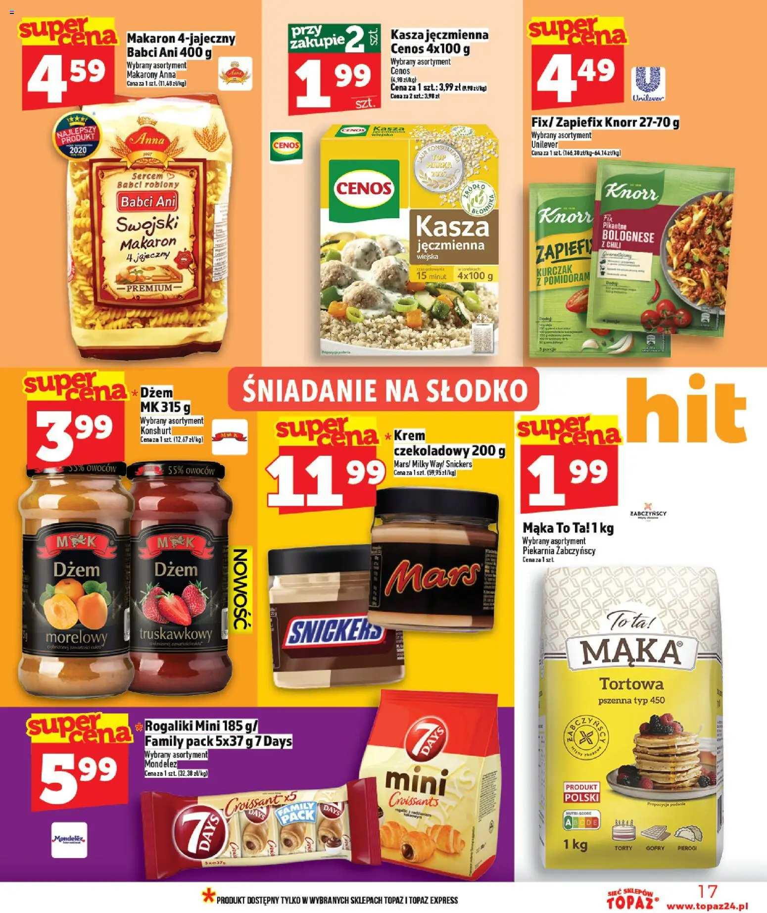 Topaz gazetka - Ceny małe na stałe od 09.04.2026 | Strona: 17 | Produkty: Kasza, Piekarnia, Makarony, Makaron