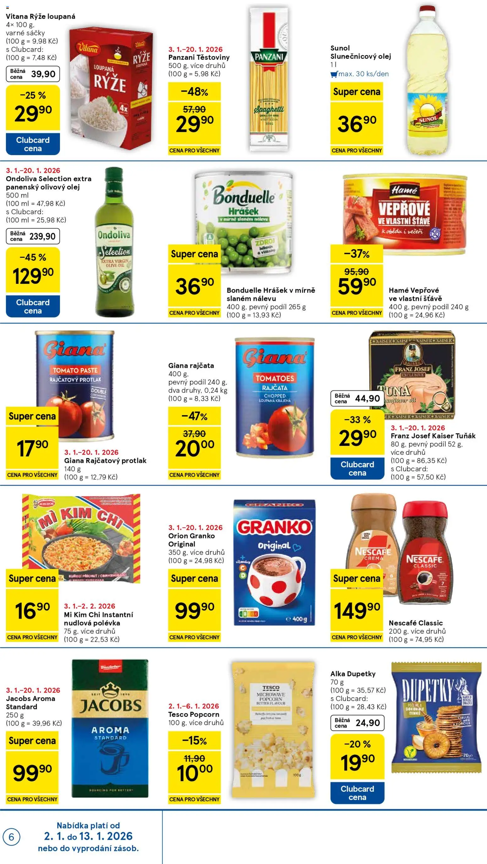 Tesco leták - Supermarket od 02.01.2026 | Strana: 6 | Produkty: Rajčatový protlak, Rýže, Těstoviny, Dupetky