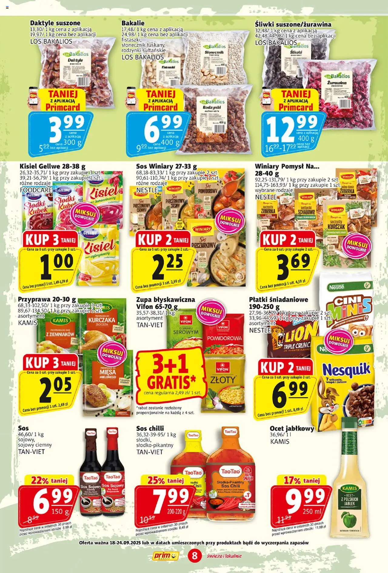 Prim Market Gazetka od 18.09.2025 | Strona: 8 | Produkty: Ocet, Ocet jabłkowy, Płatki śniadaniowe, Płatki