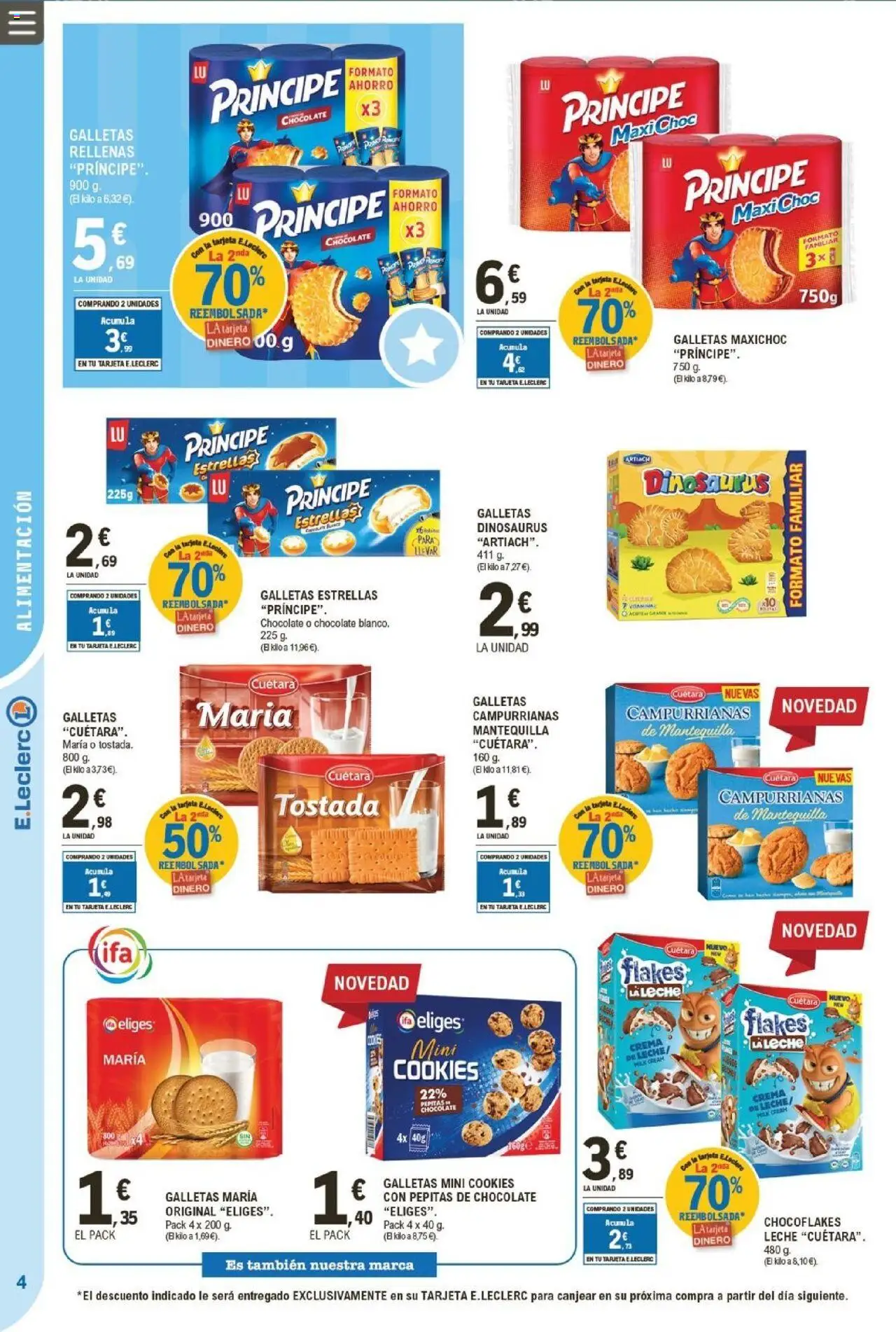 E.Leclerc folleto │ válido desde el 24.09.2025 | Página: 4 | Productos: Leche, Chocolate, Galletas, Συσκευή ροής