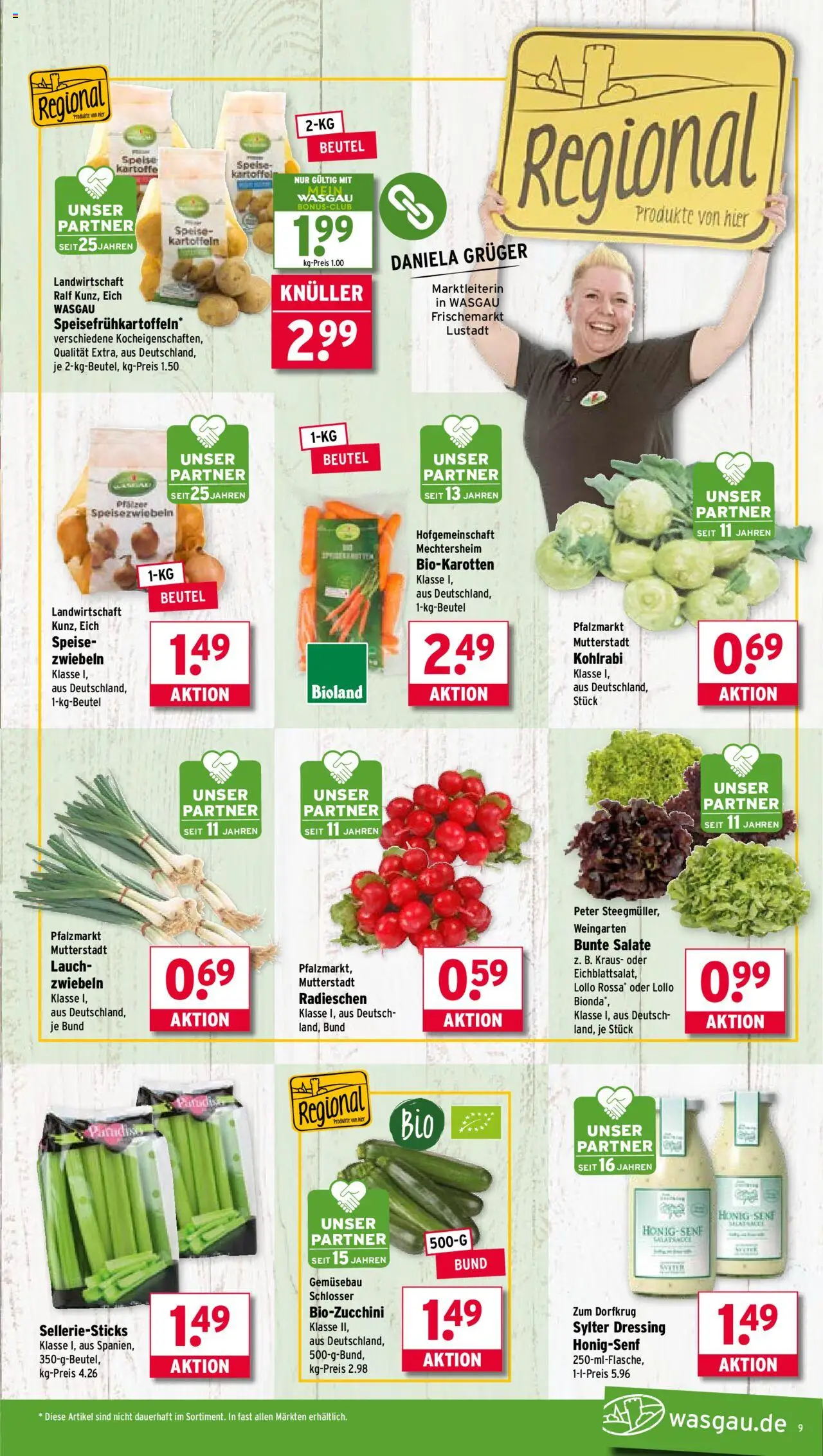 Wasgau Prospekt 	 - gültig ab dem 21.07.2025 | Seite: 9 | Produkte: Dressing, Kohlrabi, Kartoffeln, Zwiebeln
