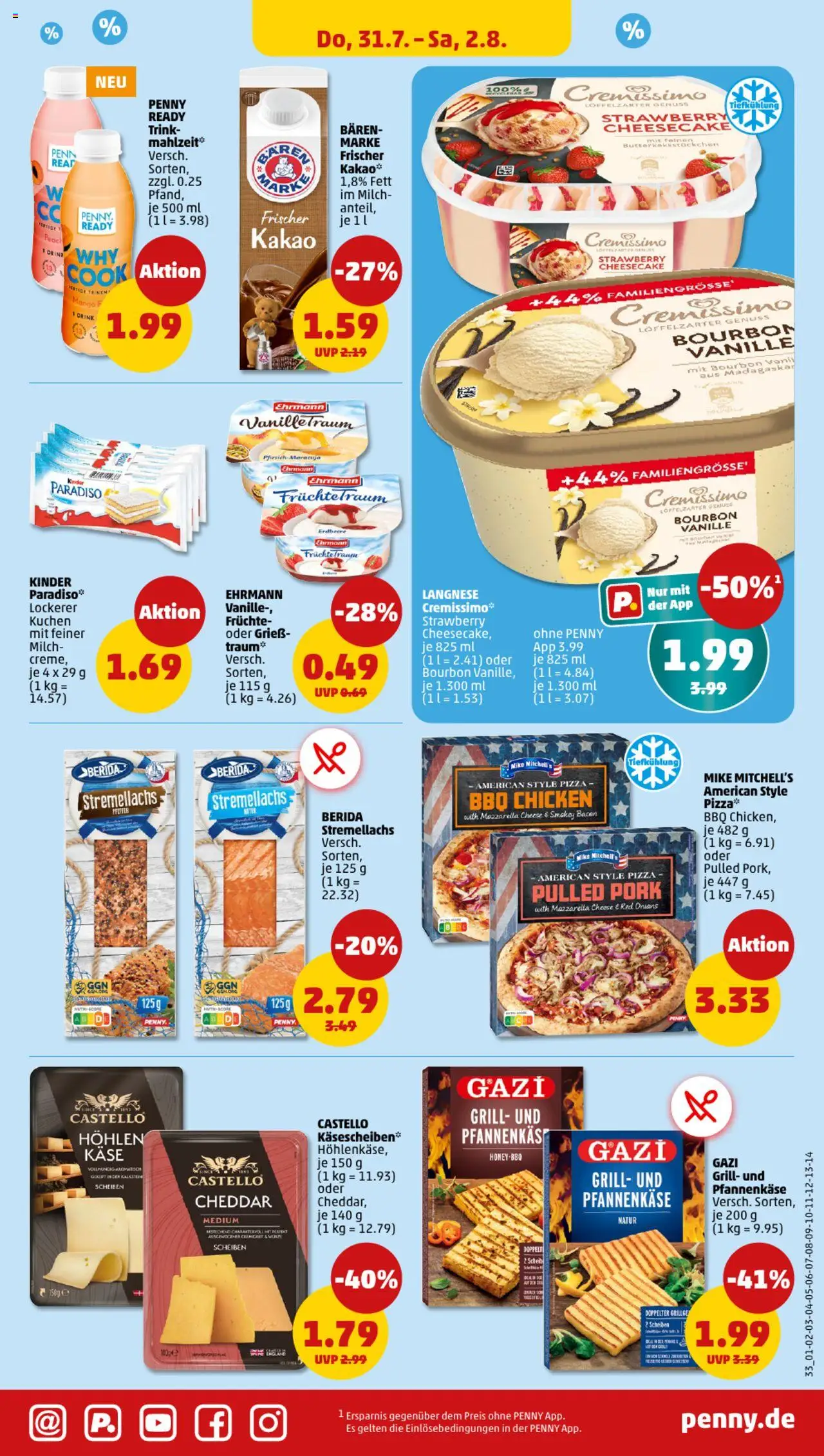 Penny Prospekt 	 - gültig ab dem 28.07.2025 | Seite: 33 | Produkte: Grill, Langnese, Käse, Mozzarella