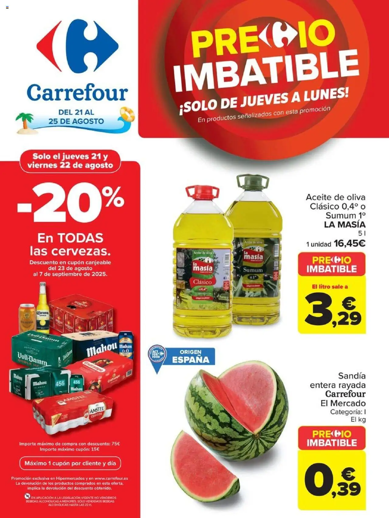 Carrefour folleto │ válido desde el 21.08.2025 | Página: 1 | Productos: Aceite, Aceite de oliva, Sandía