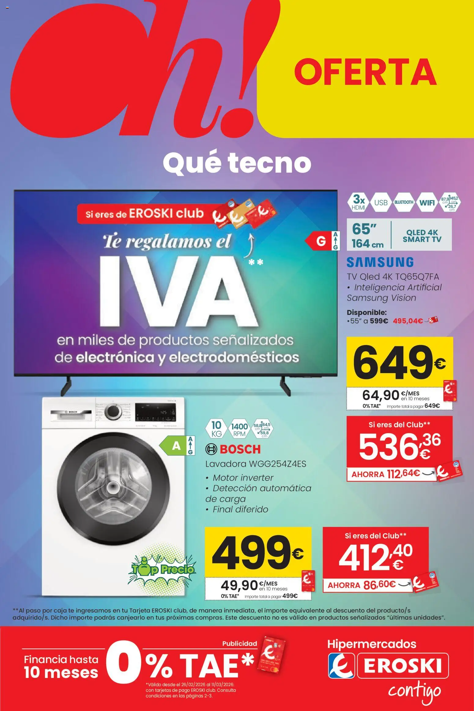 Eroski Oh Qué tecno │ válido desde el 26.02.2026 | Página: 1 | Productos: Té, Lavadora, Caja