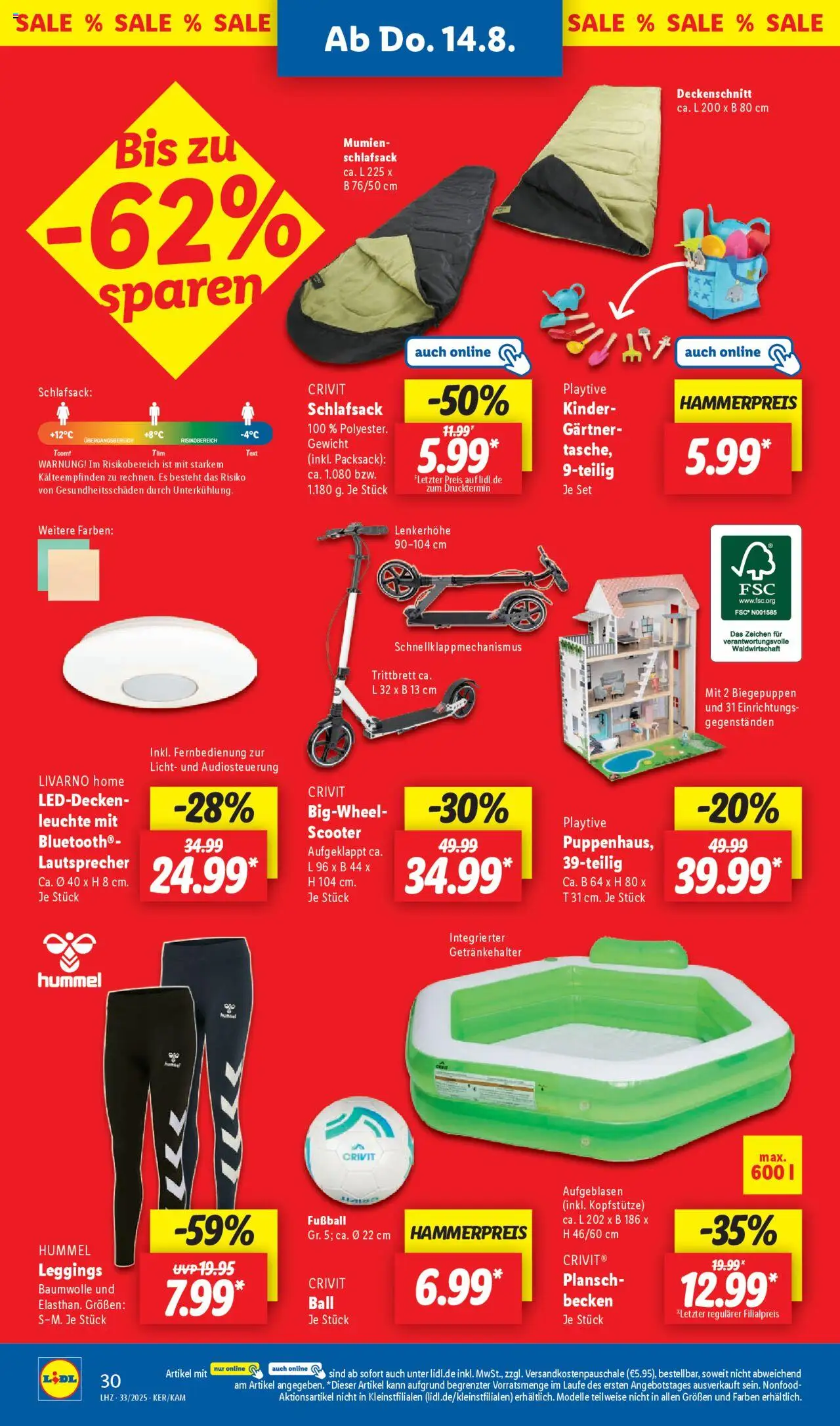 Lidl Prospekt Krefeld - gültig ab dem 11.08.2025 | Seite: 44 | Produkte: Lautsprecher, Schlafsack, Fußball, Leggings
