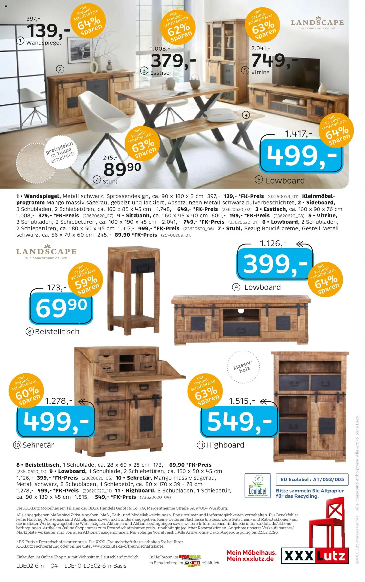 XXXL Lutz Junges Wohnen – gültig ab 08.02.2026 | Seite: 4 | Produkte: Beistelltisch, Esstisch, Vitrine, Wandspiegel