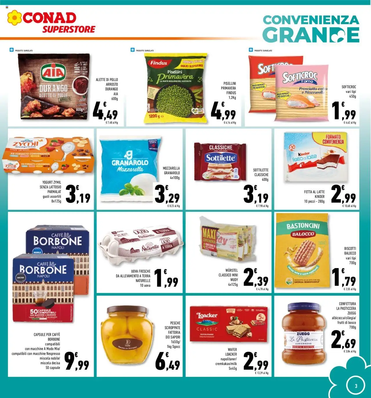 Volantino Conad del 24.09.2025 | Pagina: 3 | Prodotti: Caffè, Pollo, Latte, Wurstel