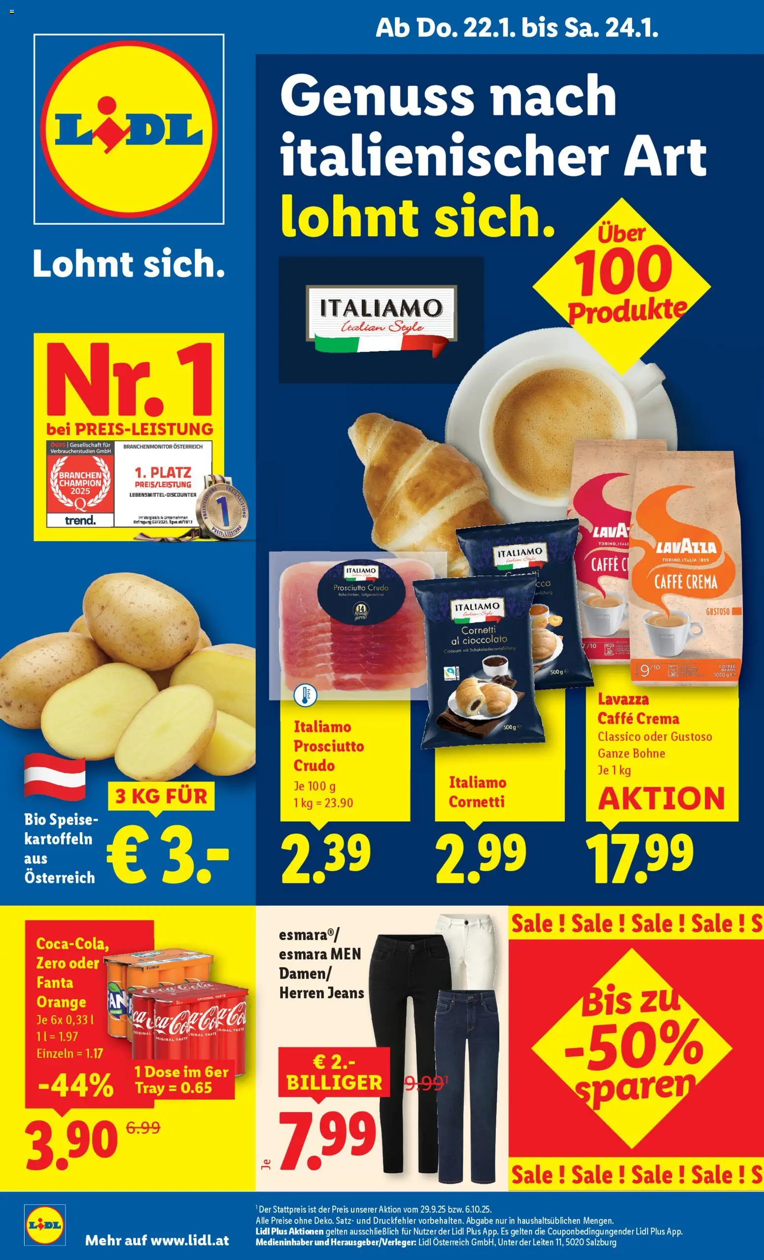Lidl Flugblatt - Oberpullendorf, Güssing, Oberwart gültig ab 22.01.2026 | Seite: 1 | Produkte: Kartoffeln, Jeans