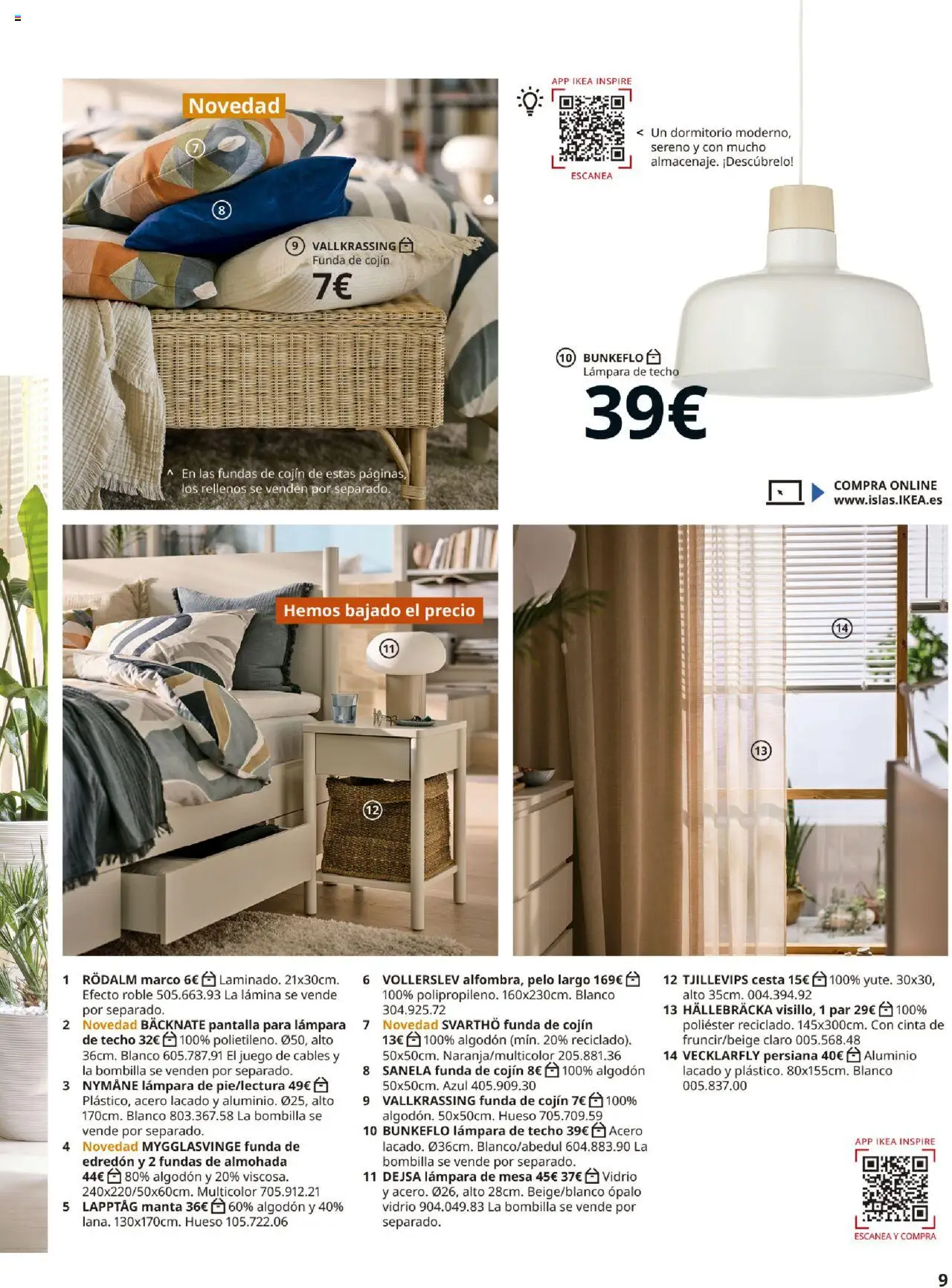 Catálogo IKEA Accesorios y decoración │ válido desde el 04.02.2025 | Página: 9 | Productos: Lámpara de techo, Funda, Marco, Cesta