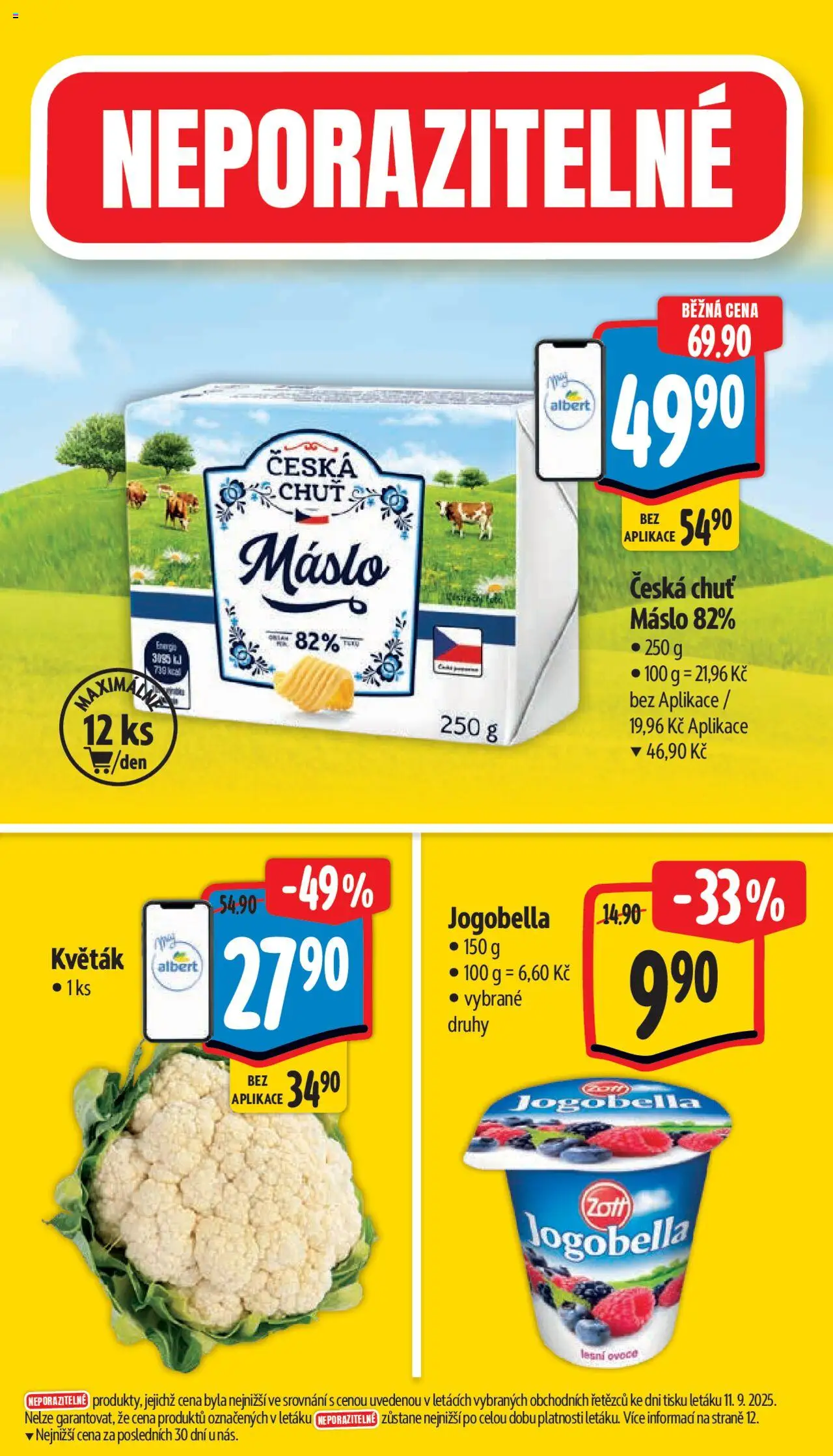Albert leták - Supermarket od 17.09.2025 | Strana: 3 | Produkty: Ovoce, Máslo, Květák, Jogobella