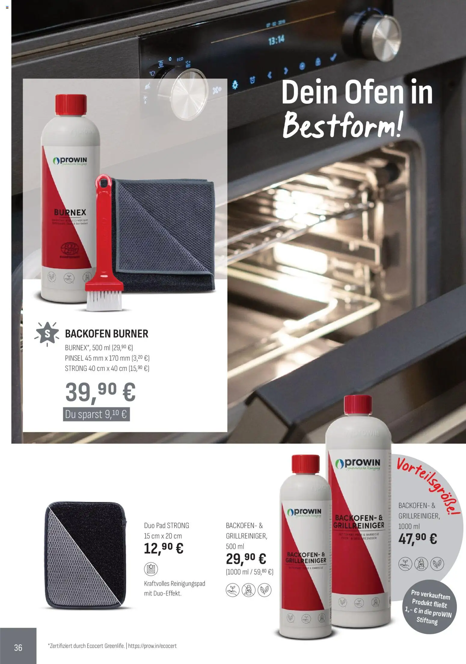 Katalog ProWin Januar/Juni 2026 – gültig ab 01.01.2026 | Seite: 36 | Produkte: Ofen, Pinsel, Backofen