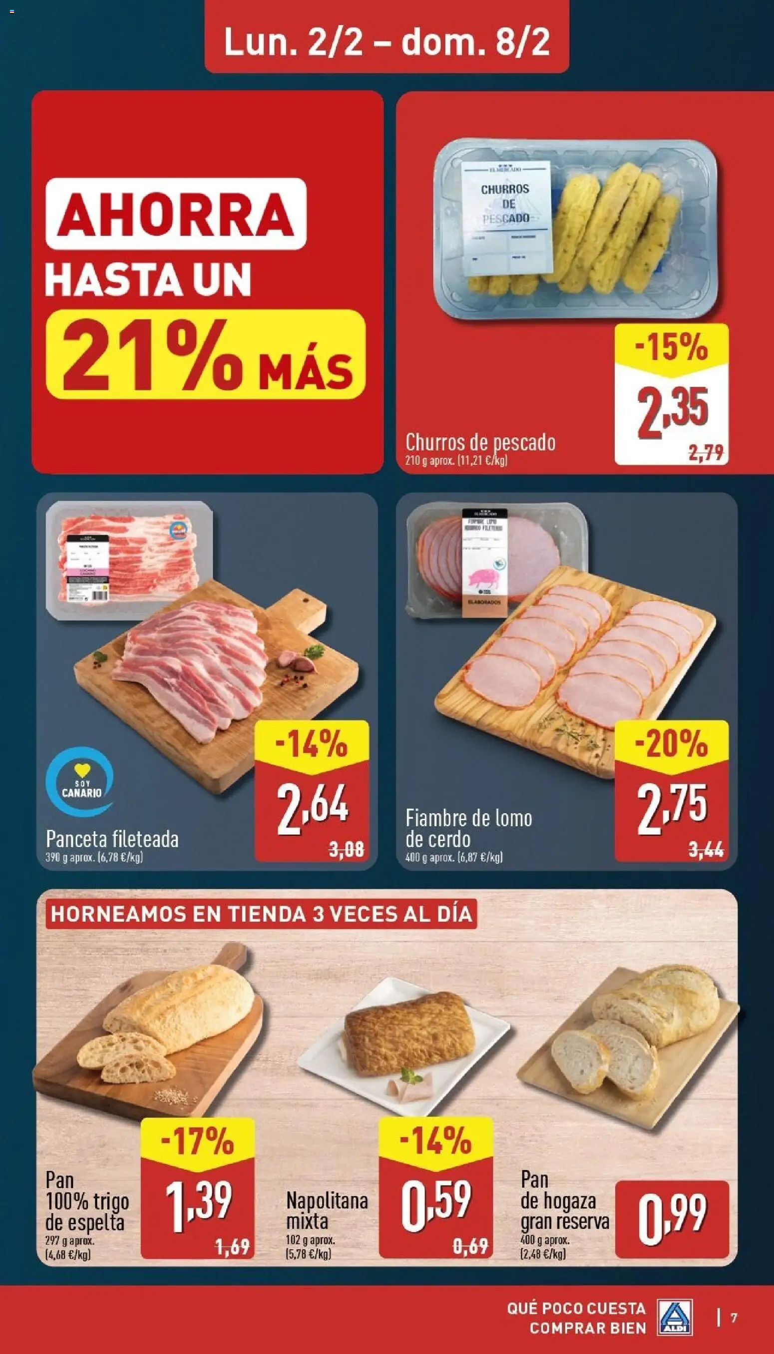 Aldi folleto Canarias │ válido desde el 02.02.2026 | Página: 7 | Productos: Ηλεκτρικός φούρνος, Pan, Cerdo, Pescado