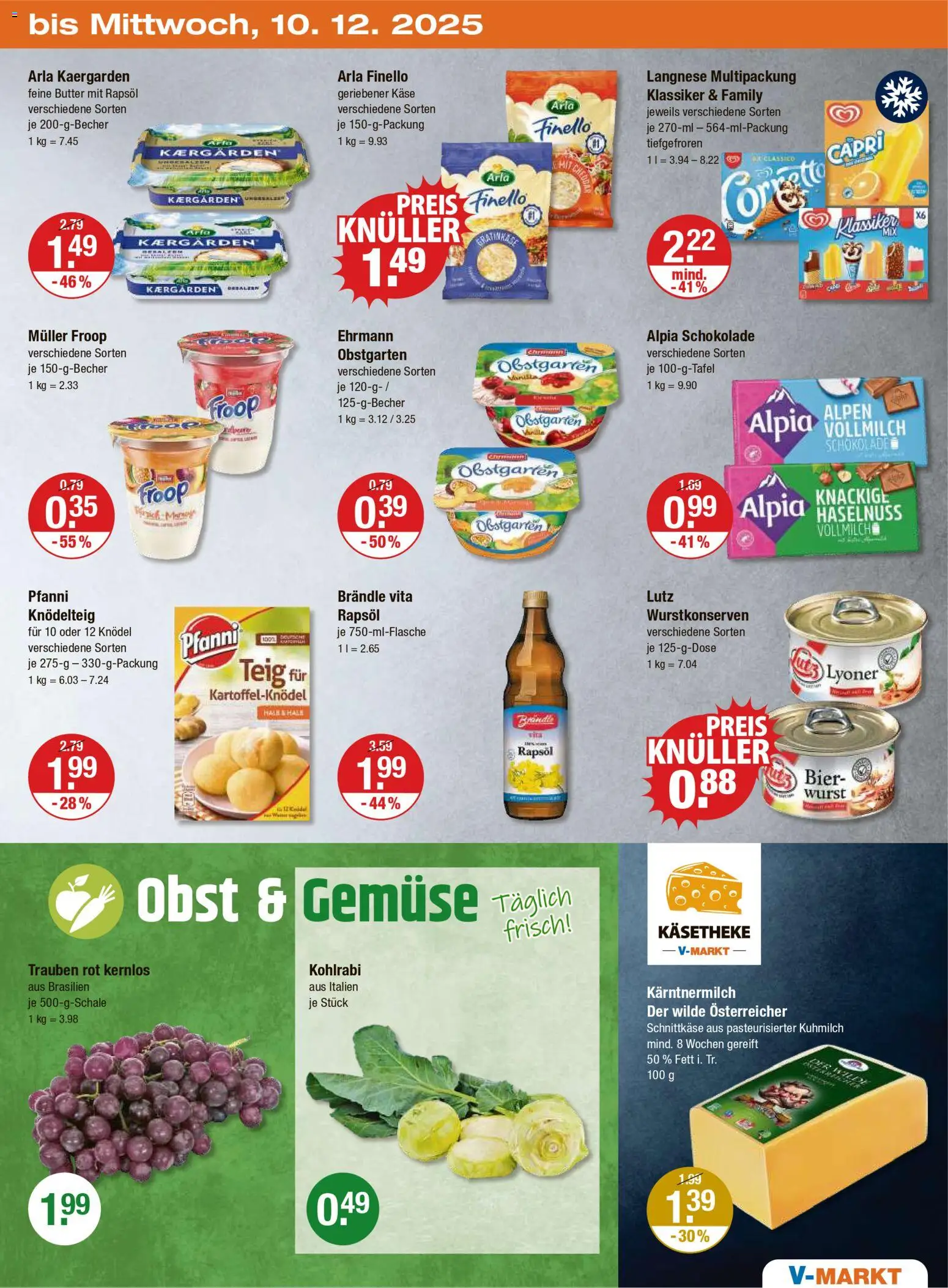 V-Markt - Hallertau/Oberpfalz – gültig ab 04.12.2025 | Seite: 27 | Produkte: Käse, Rapsöl, Kohlrabi, Obst