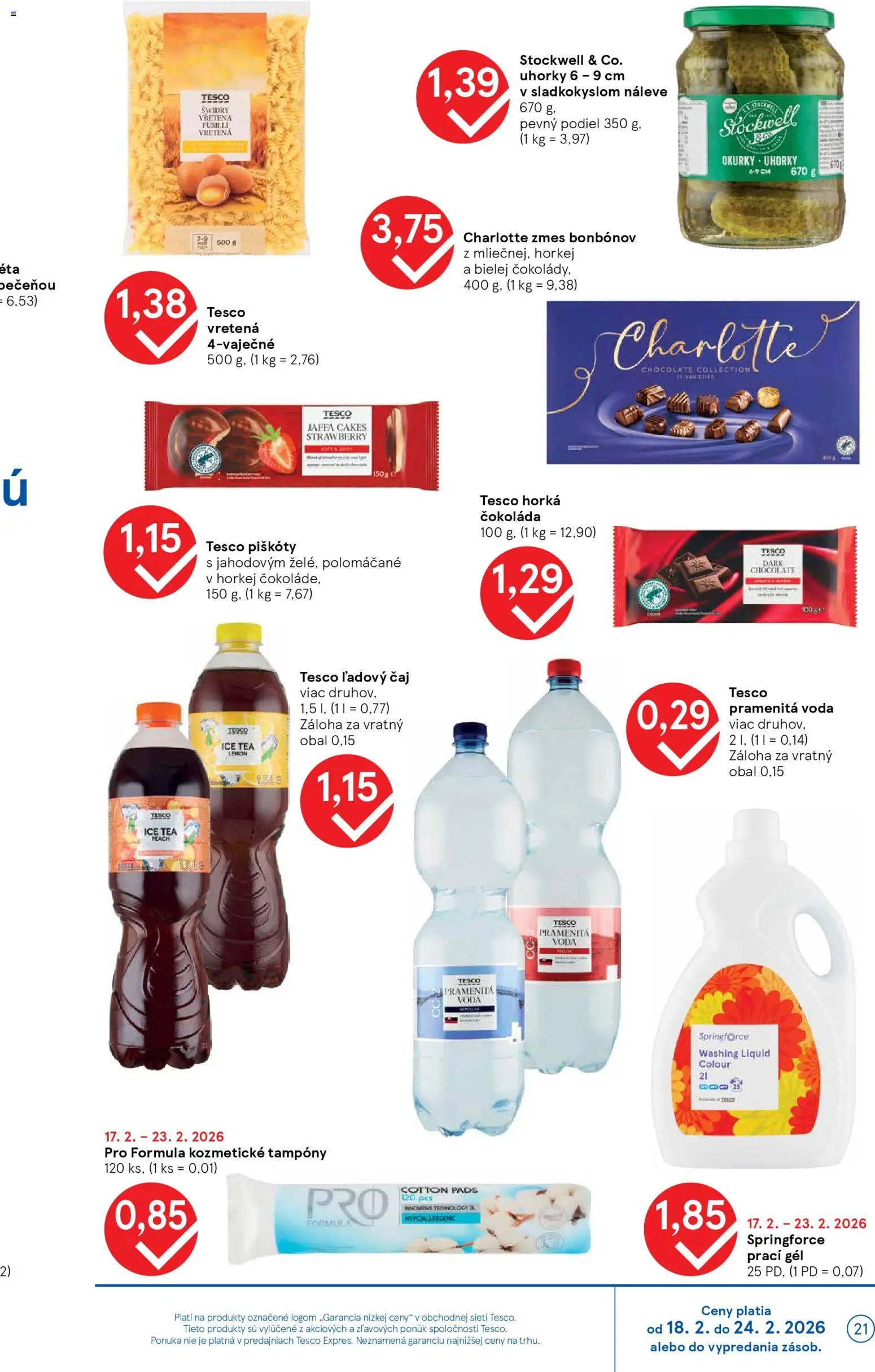 Nové Tesco akcie – leták je platný od 18.02.2026 | Strana: 21 | Produkty: Fusilli, Cestoviny, Čokoláda, Uhorky