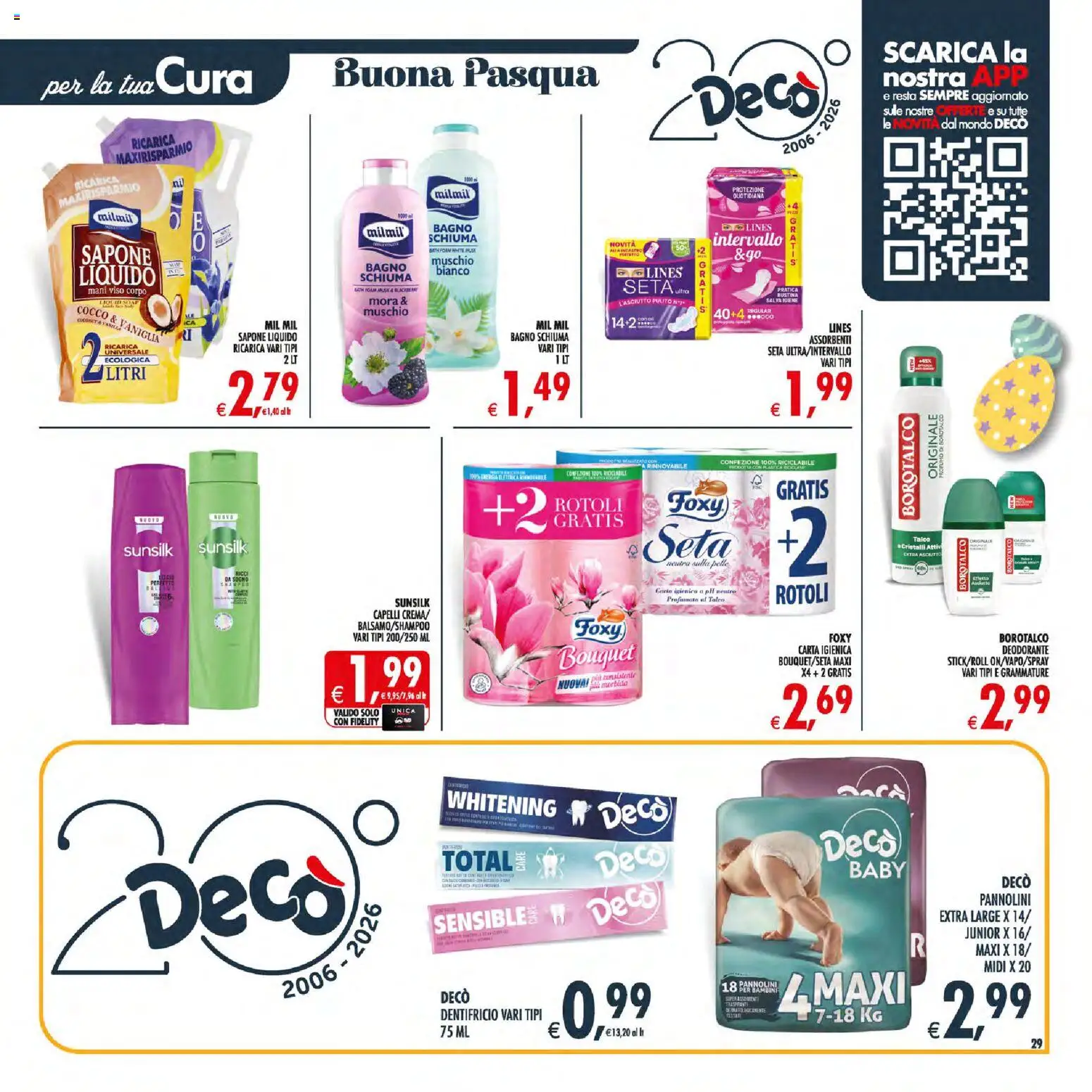 Volantino Decò del 27.03.2026 | Pagina: 29 | Prodotti: Pannolini, Sapone, Deodorante, Cocco