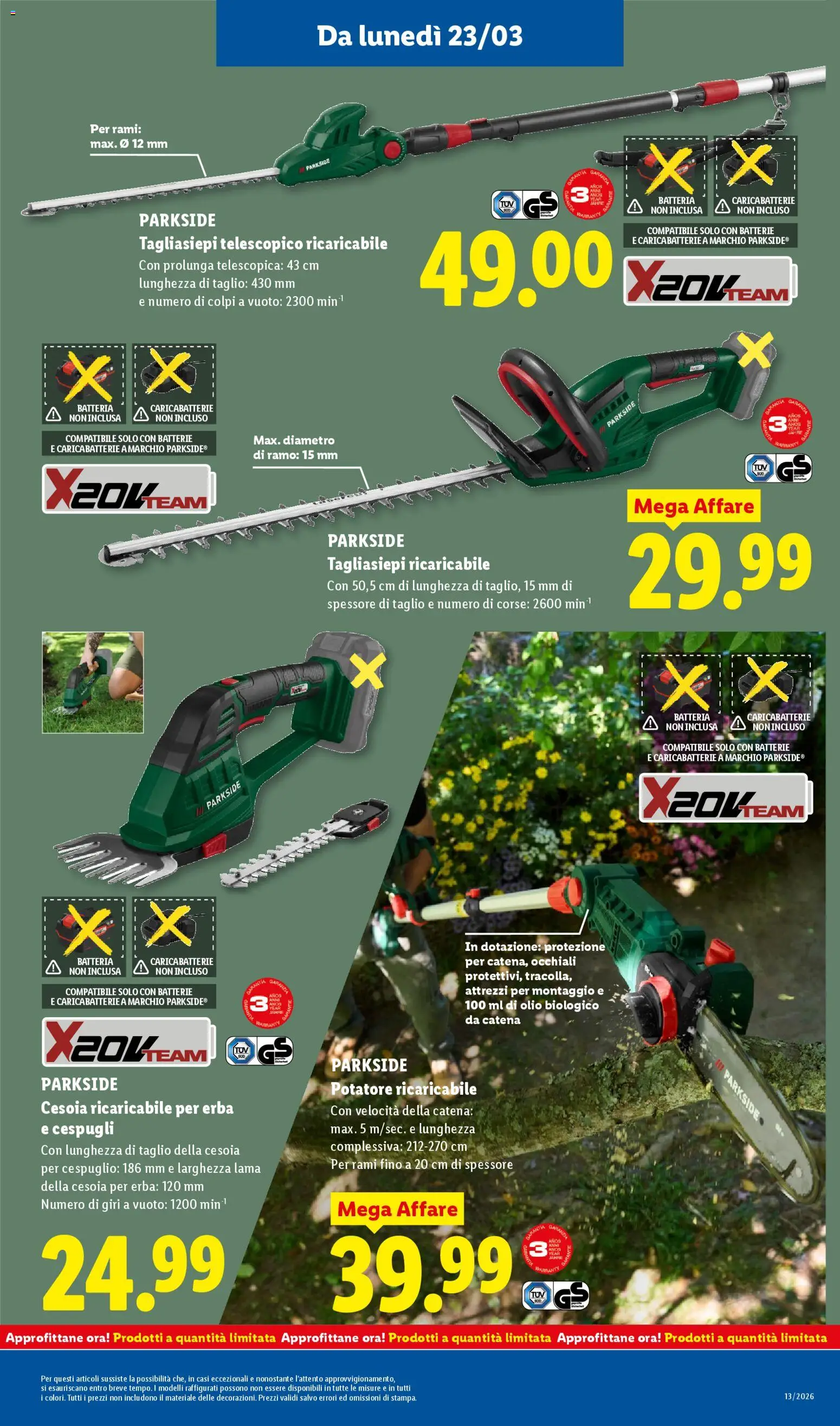 Volantino Lidl del 23.03.2026 | Pagina: 27 | Prodotti: Olio, Tagliasiepi, Batteria, Batterie