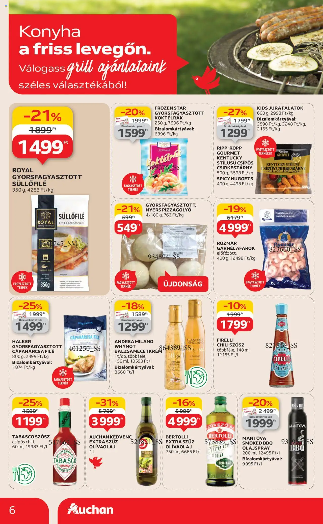 Auchan akciós ujság - amely érvényes a következő dátumtól: 26.06.2025 | Oldal: 6 | Termékek: Nuggets, Pizza, Szósz, Olívaolaj