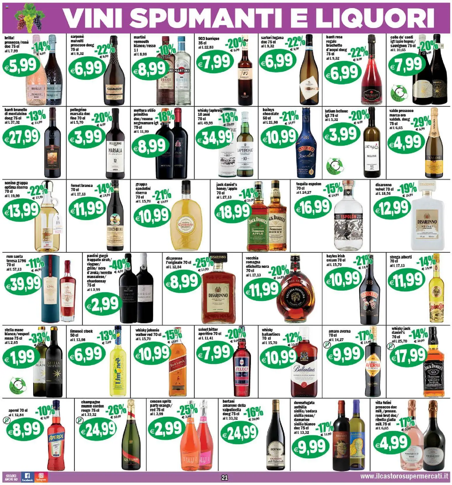 Volantino Il Castoro del 27.03.2026 | Pagina: 21 | Prodotti: Prosecco, Whisky, Tequila, Champagne