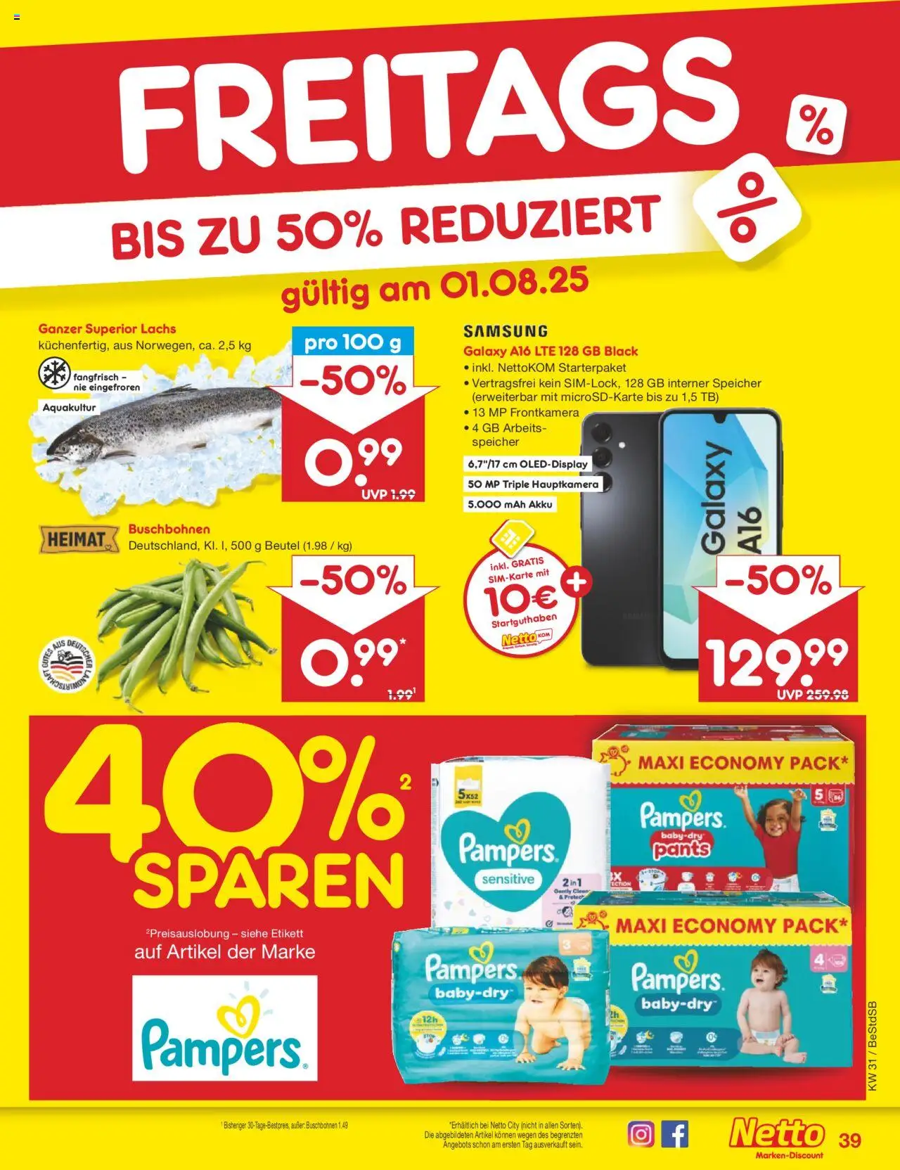 Netto Marken-Discount Prospekt 	 - gültig ab dem 28.07.2025 | Seite: 63 | Produkte: Pampers, Samsung, Lachs