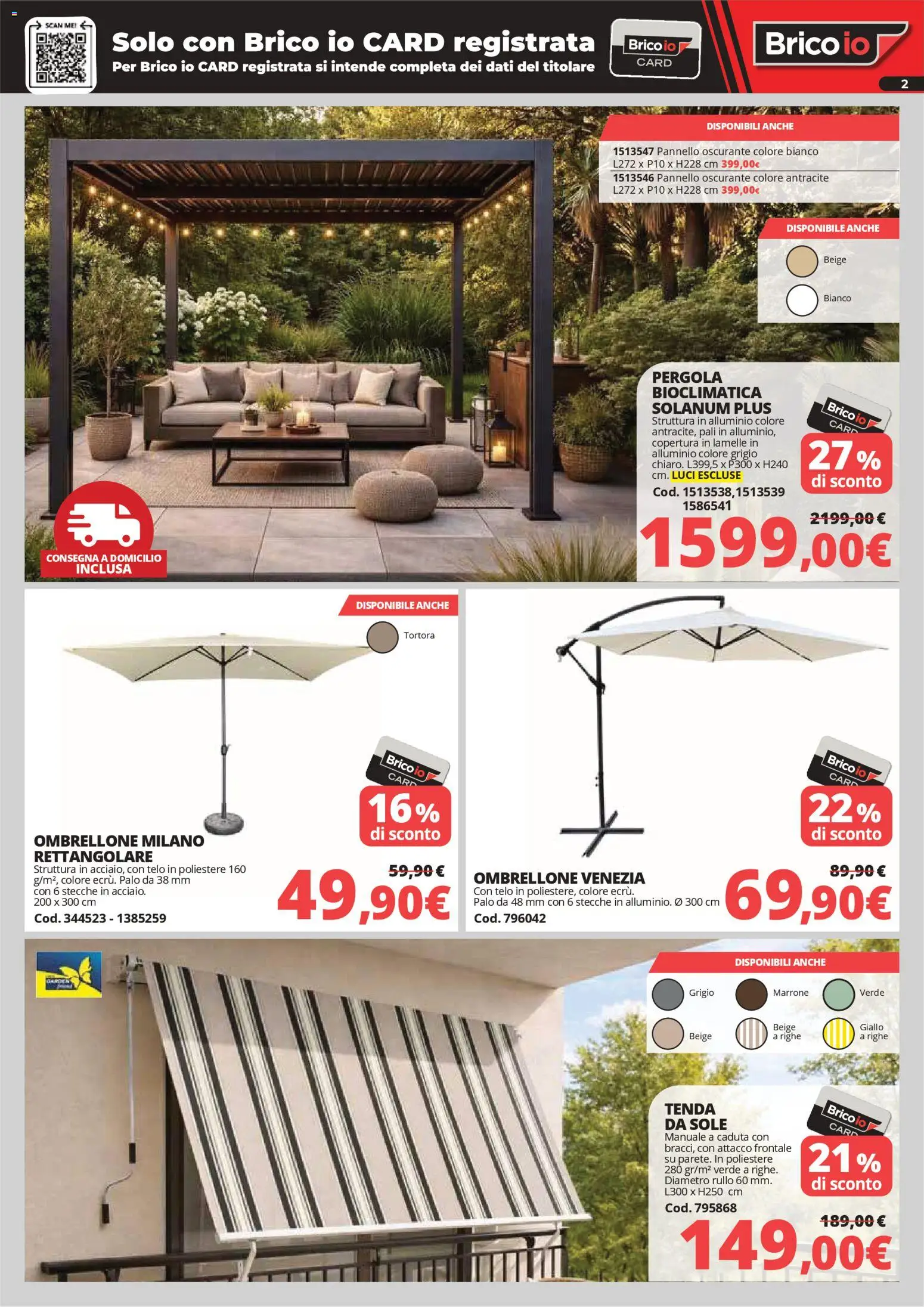 Volantino Brico io del 02.04.2026 | Pagina: 2 | Prodotti: Rullo, Tenda, Ombrellone, Alluminio