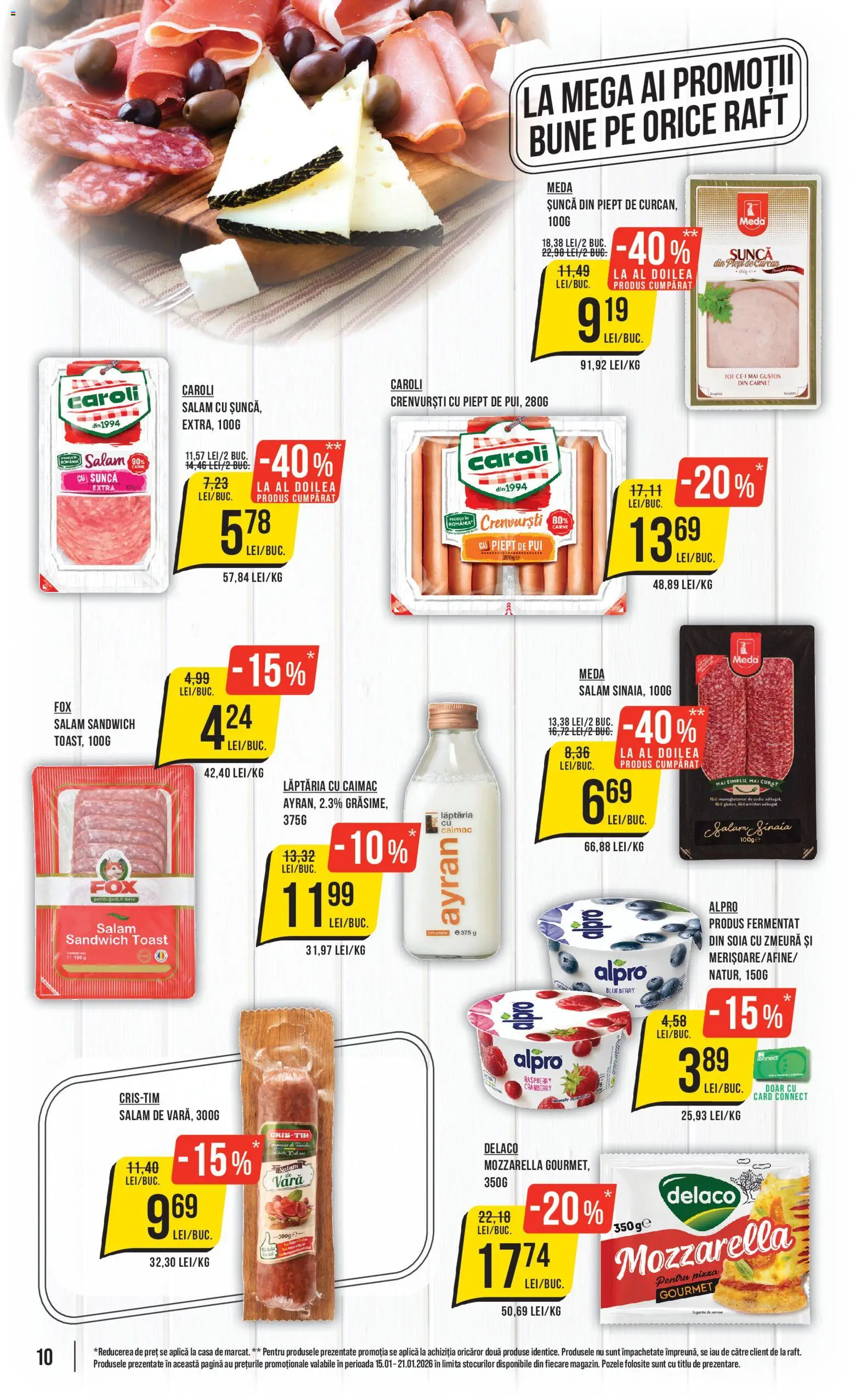 Noul catalog Mega Image – valabil de la 15.01.2026 | Pagină: 10 | Produse: Zmeură, Hacıyatmaz Kedi Oyuncağı, Mozzarella, Salam