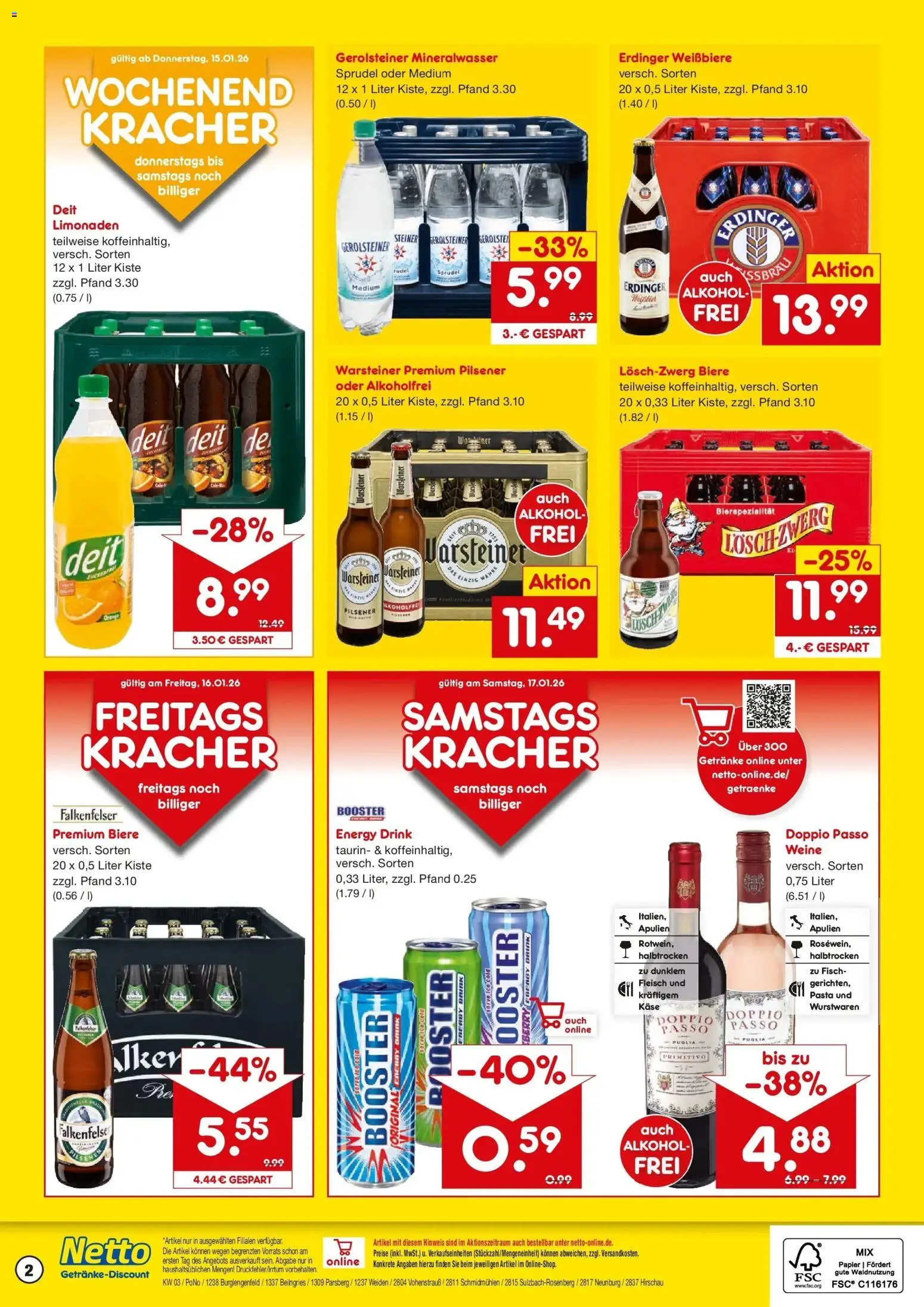 Netto Marken-Discount prospekt Schmidmühlen	 – gültig ab 12.01.2026 | Seite: 2 | Produkte: Erdinger, Käse, Mineralwasser, Doppio Passo
