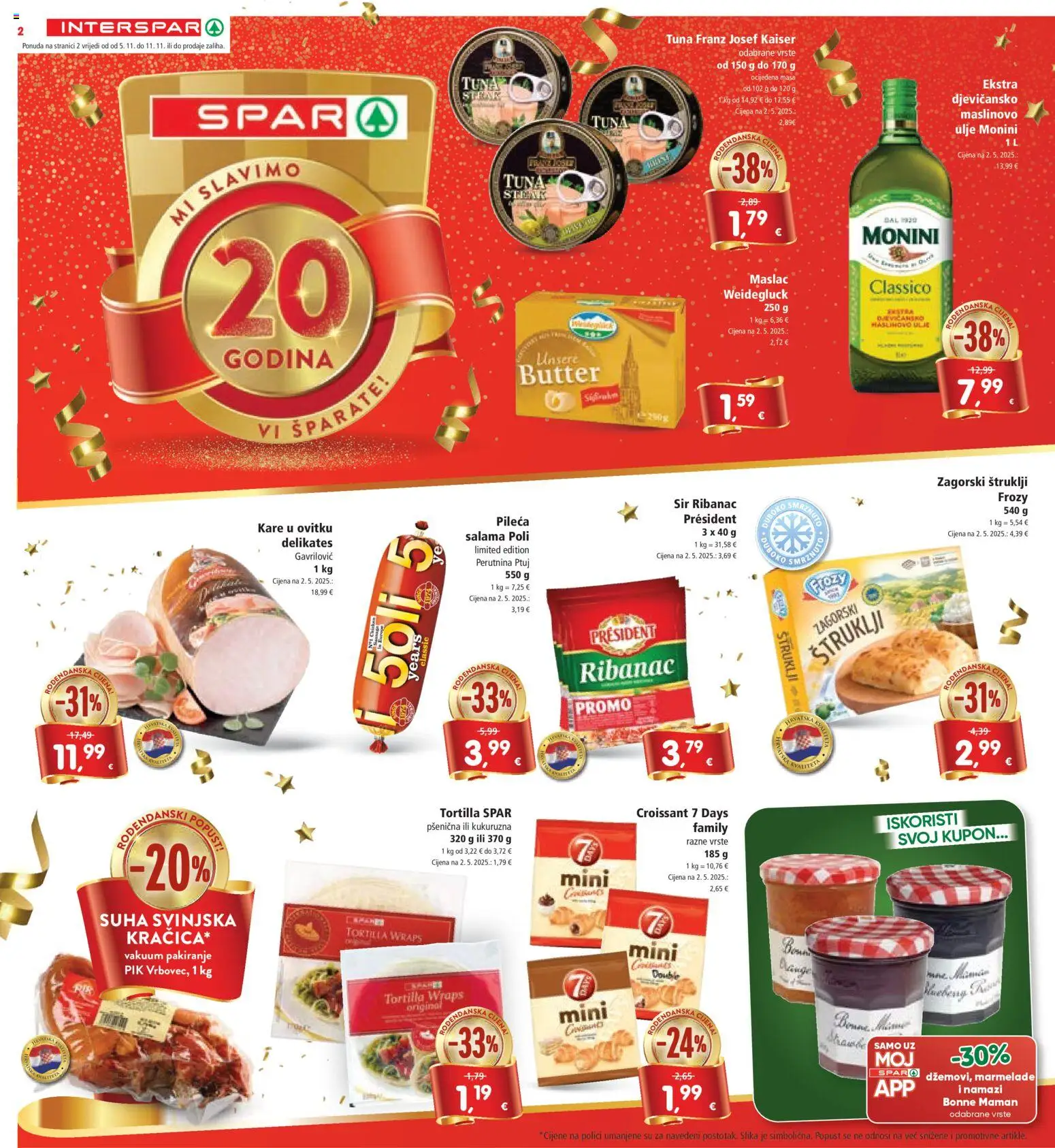 Interspar katalog | vrijedi od 05.11.2025 | Stranica: 2 | Proizvodi: Maslac, Sir, Ulje, Perutnina Ptuj