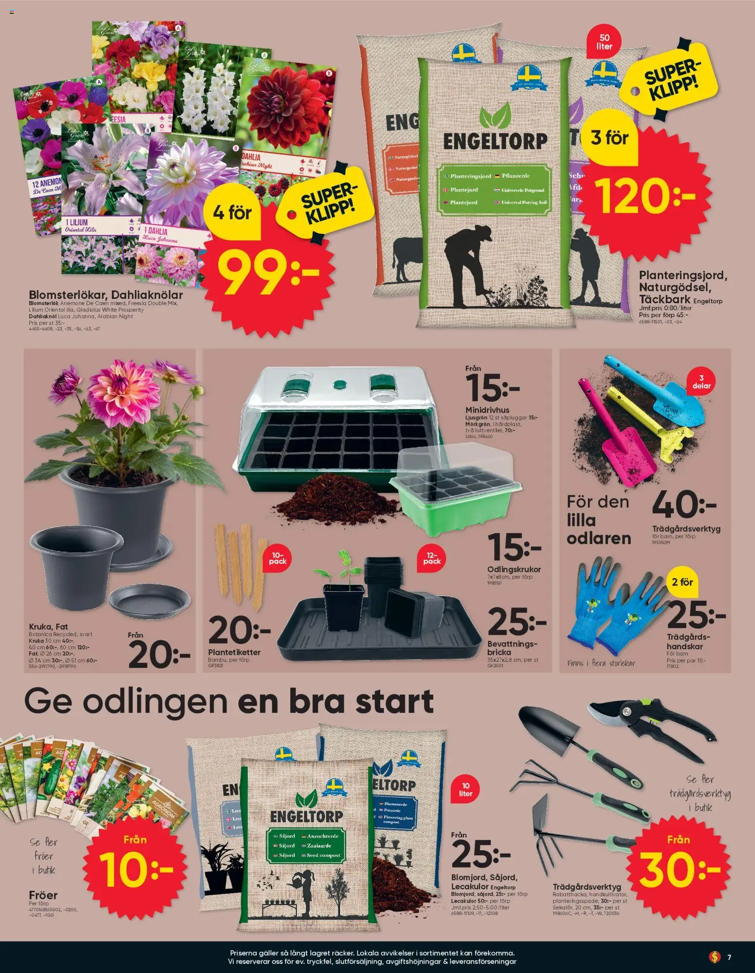 Dollar Store reklamblad aktuell från 16.03.2026 | Sida: 7 | Produkter: Planteringsjord, Täckbark, Galler, Handskar