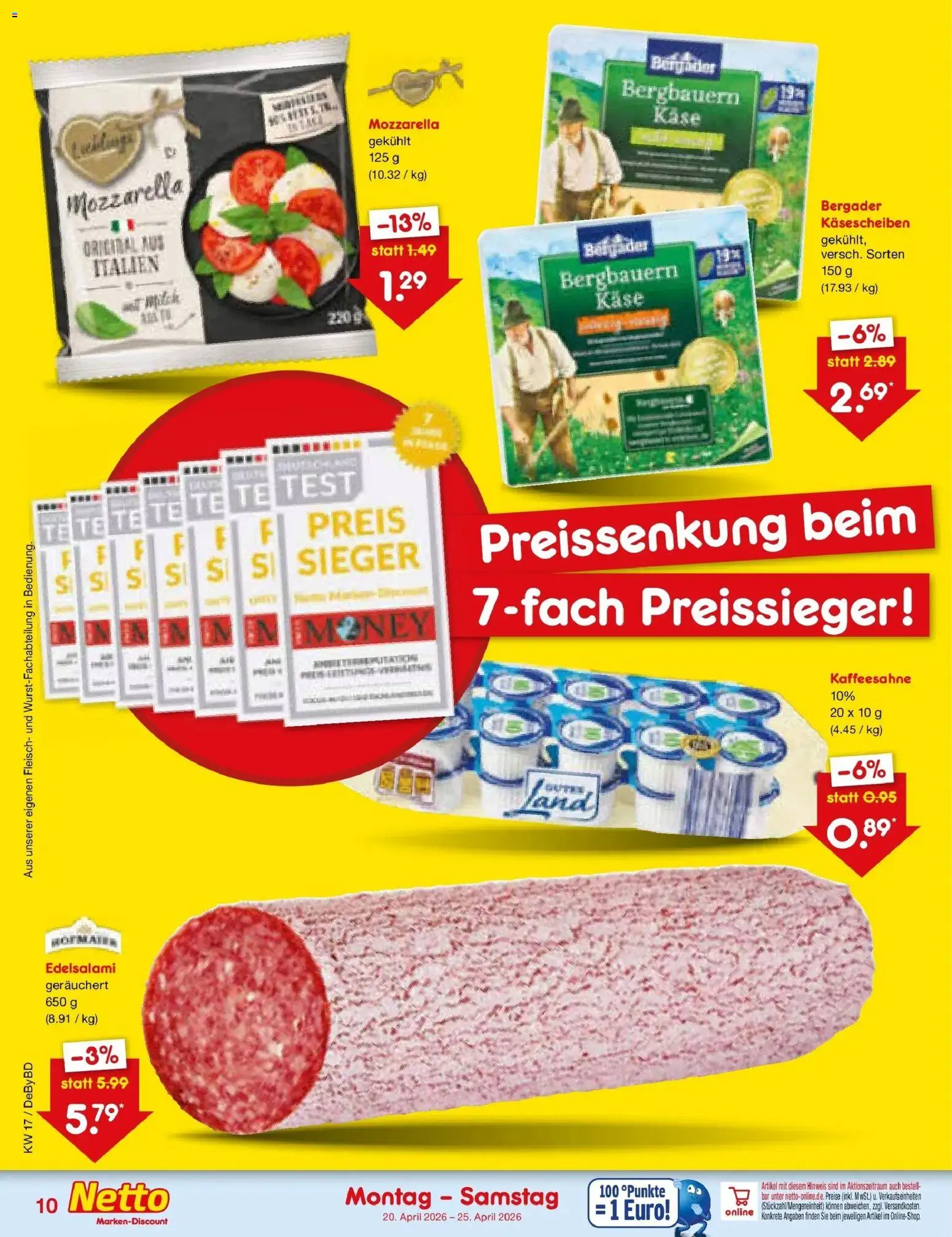 Netto Marken-Discount Prospekt Buttenwiesen	 – gültig ab 20.04.2026 | Seite: 12 | Produkte: Käse, Mozzarella, Fleisch
