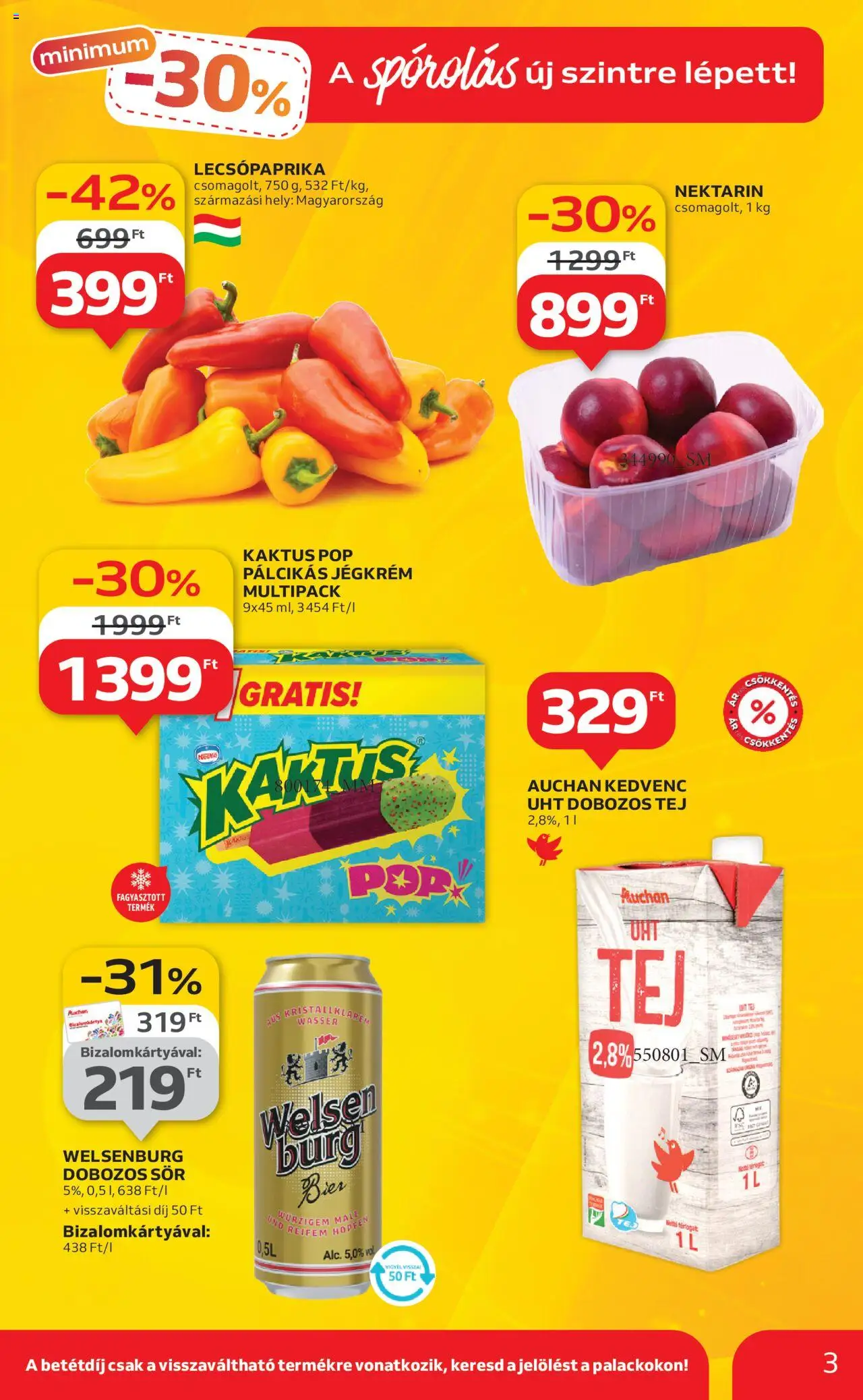Auchan akciós ujság - amely érvényes a következő dátumtól: 07.08.2025 | Oldal: 3 | Termékek: Lecsópaprika, Dobozos sör, Sör, Jégkrém