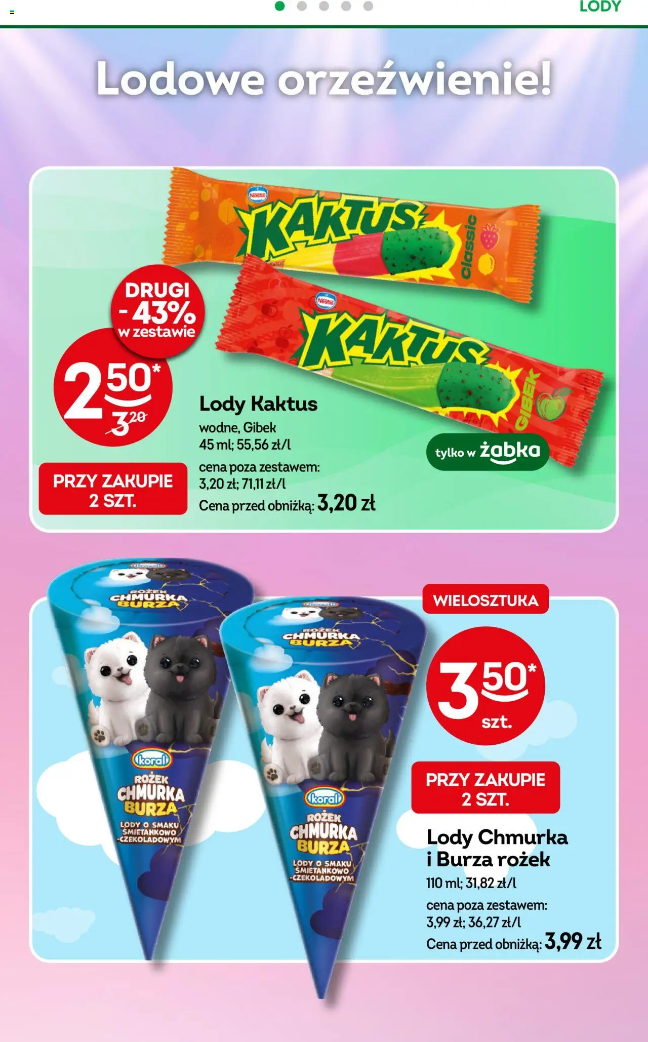 Żabka Gazetka od 21.05.2025 | Strona: 42 | Produkty: Sandwich, Big Milk, Lody koral, Lody