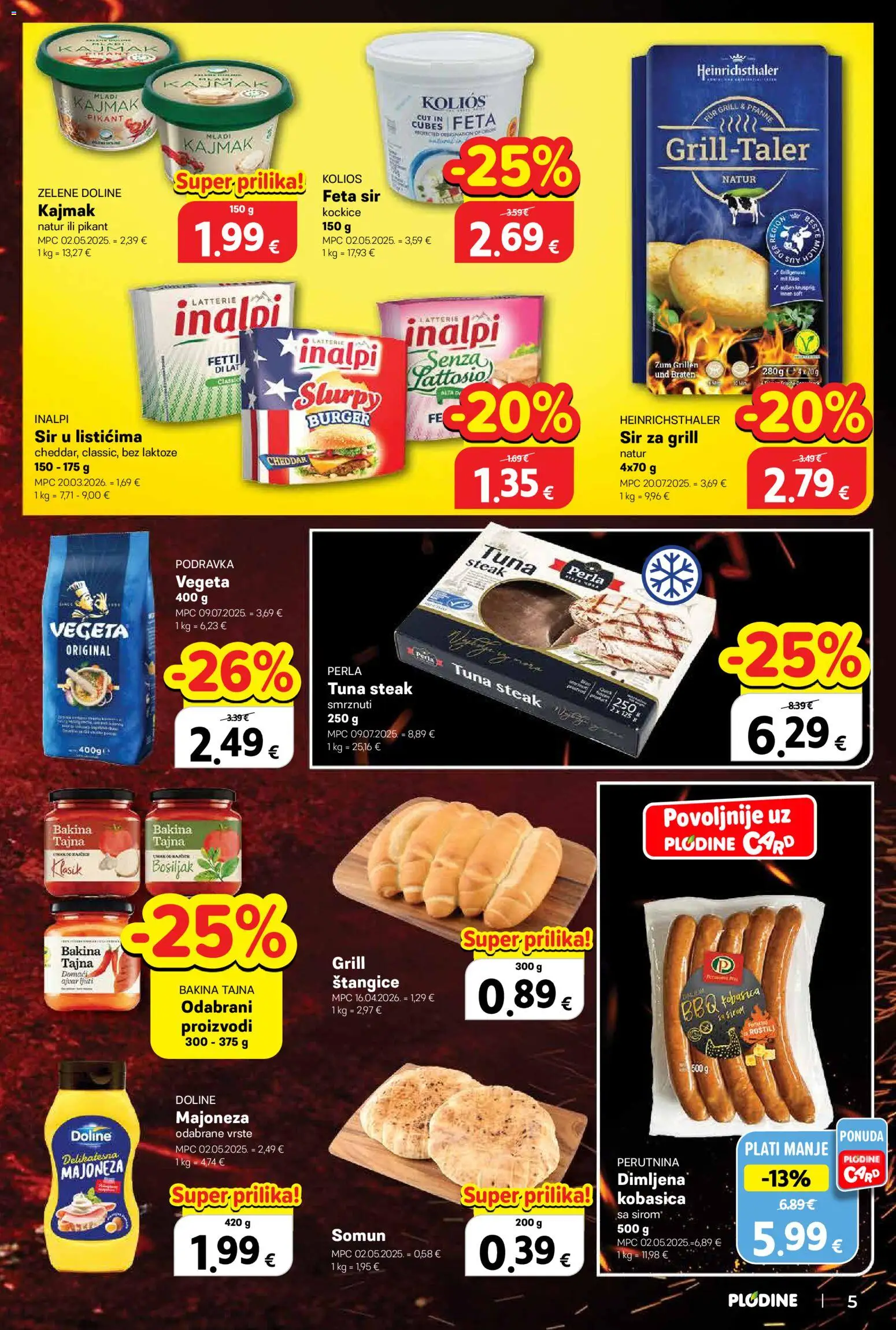 Plodine katalog | vrijedi od 22.04.2026 | Stranica: 5 | Proizvodi: Feta, Majoneza, Kobasica, Bosiljak