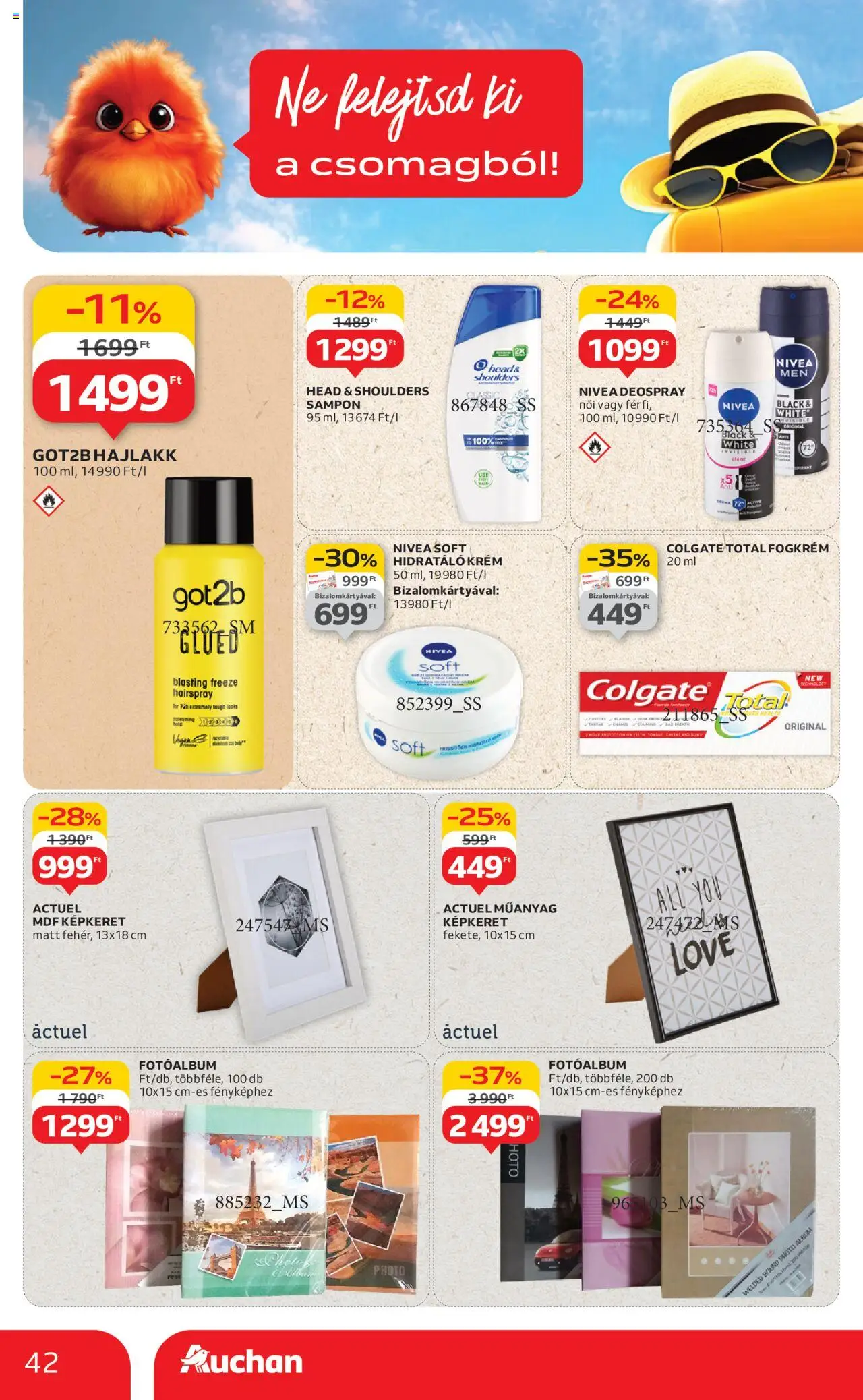 Auchan akciós ujság - amely érvényes a következő dátumtól: 07.08.2025 | Oldal: 42 | Termékek: Képkeret, Sampon, Fogkrém